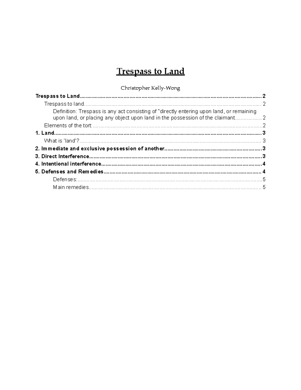 Trespass to Land - Analysis and Key Cases for Law 101 - Studocu