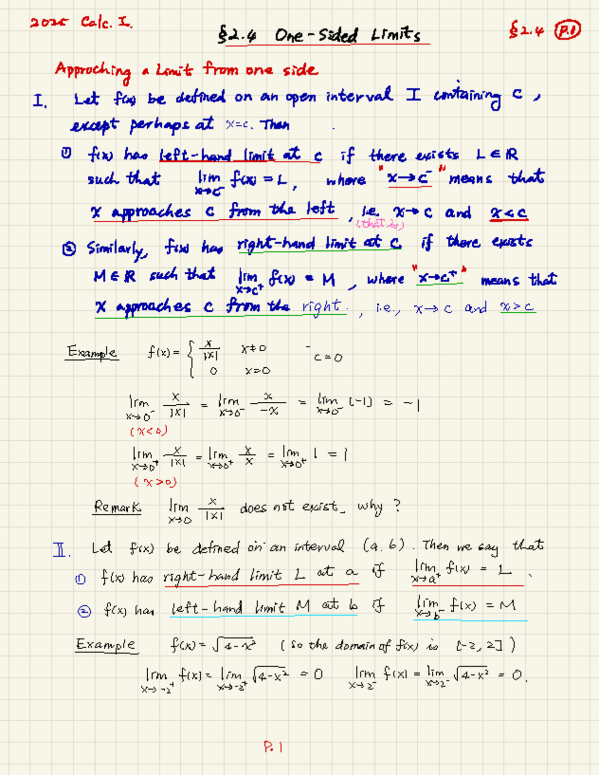 Calc 2025 I - Limits and Approaching Functions Notes - Studocu