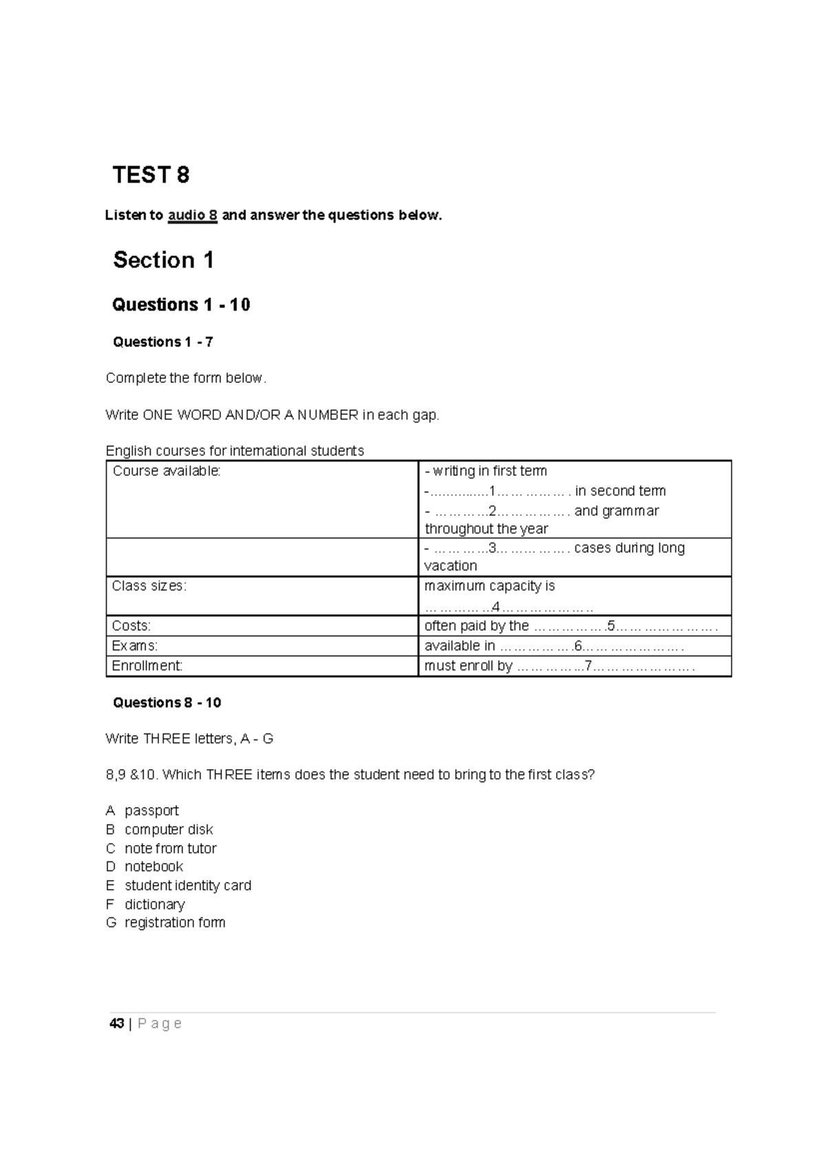 IELTS Listening Practice Test 8 - Comprehensive Question Guide - Studocu