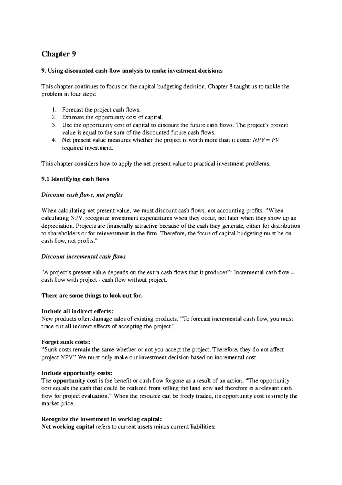 Chapter 9 Summary: Investment Decisions in Corporate Finance ...