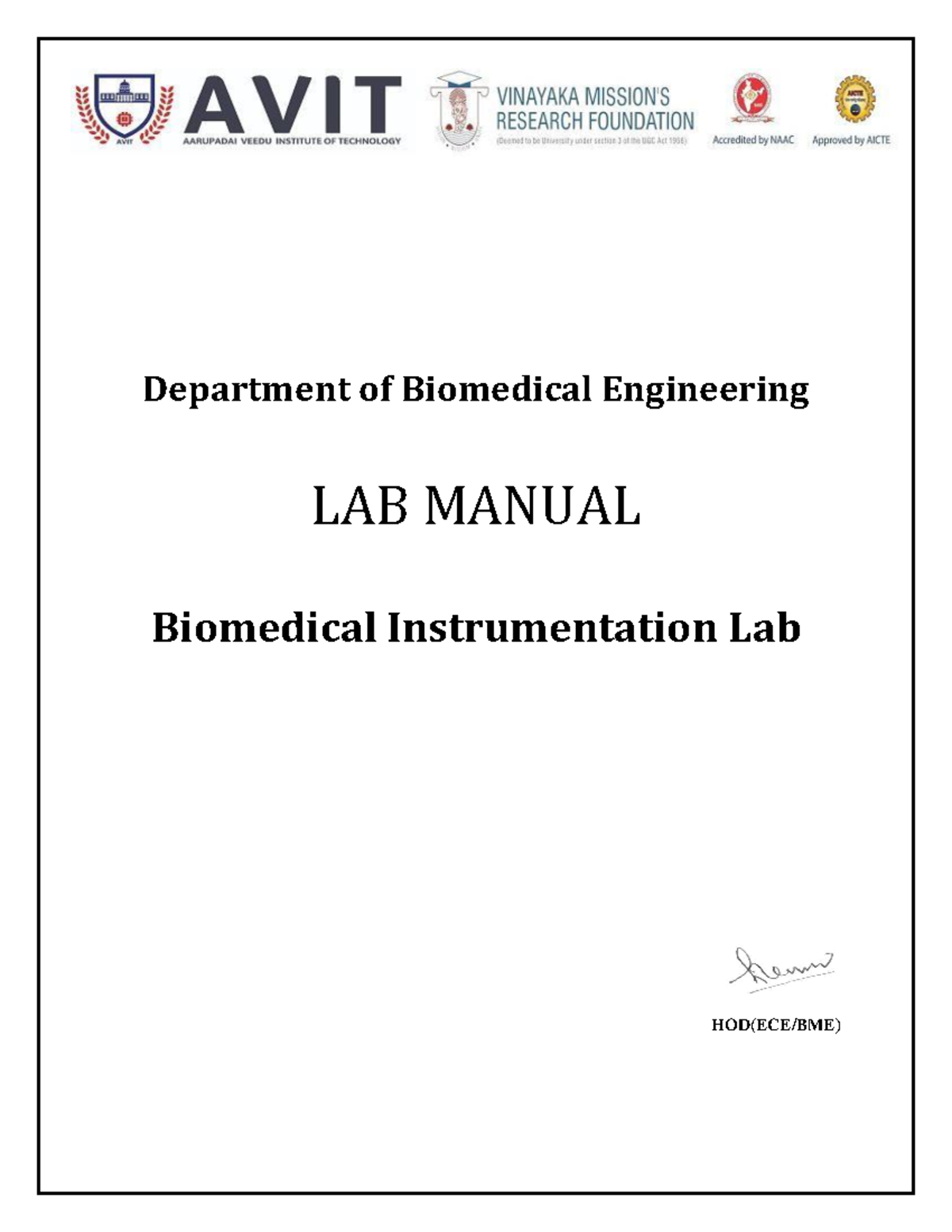 Biomedical Engineering Lab Manual: Experiments in Instrumentation - Studocu