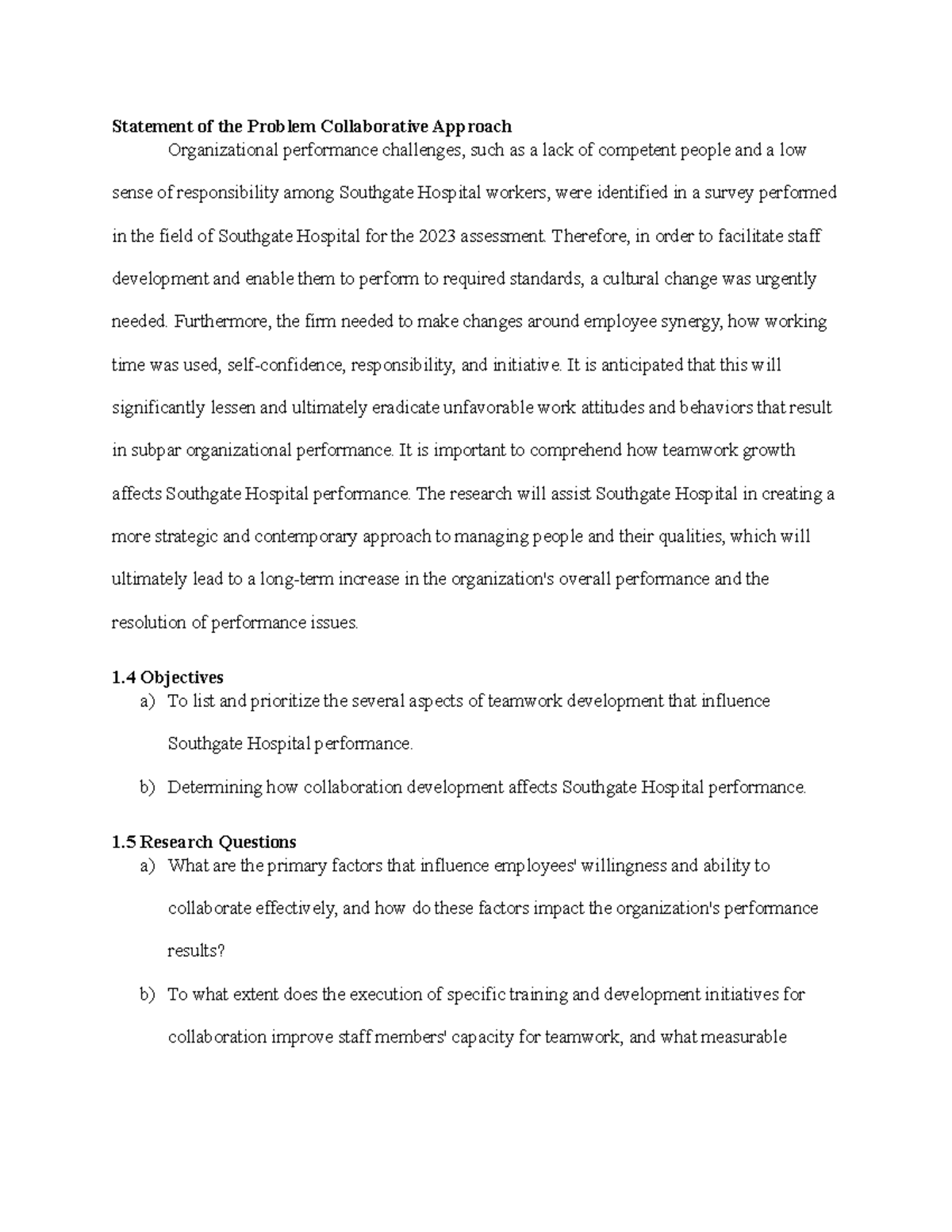 Statement of the Problem Collaborative Approach - Statement of the ...