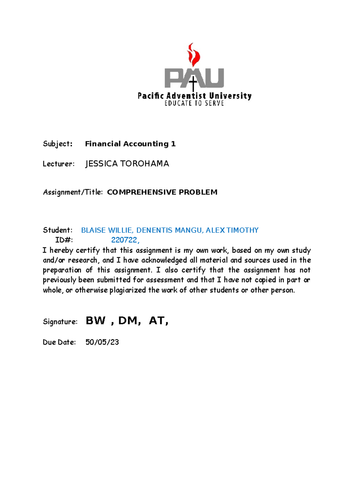 Unit 8 Assignment #5: Comprehensive Problem in Financial Accounting 1 ...