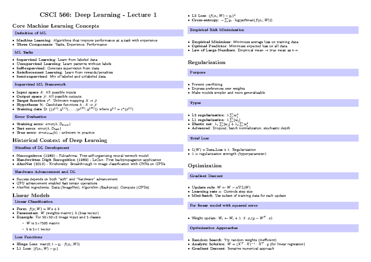 CSCI 566: Midterm Cheat Sheet on Deep Learning Concepts and Techniques ...