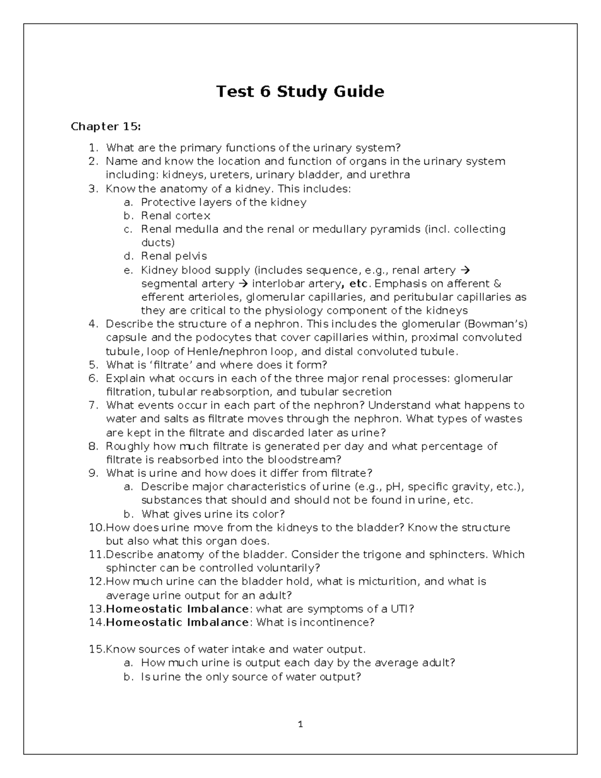 Test 6 Study Guide: Urinary & Reproductive Systems Overview - Studocu