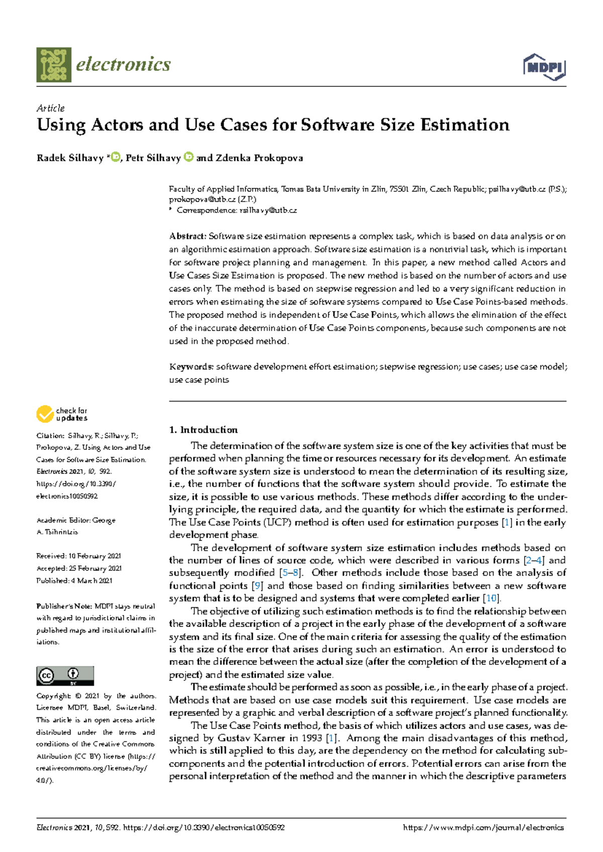 Using Actors and Use Cases for Software Size Estimation (Electronics 10 ...