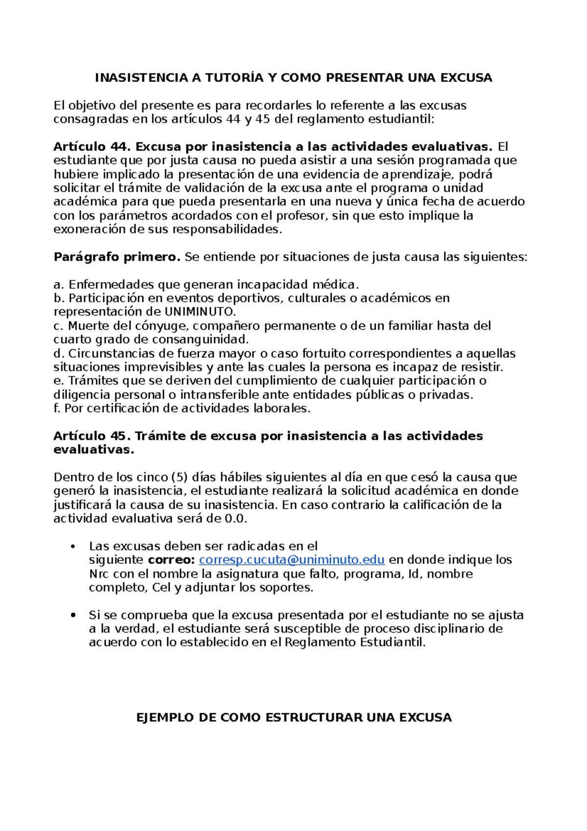 Ejemplo DE COMO Presentar UNA Excusa V2 - INASISTENCIA A TUTORÍA Y COMO ...