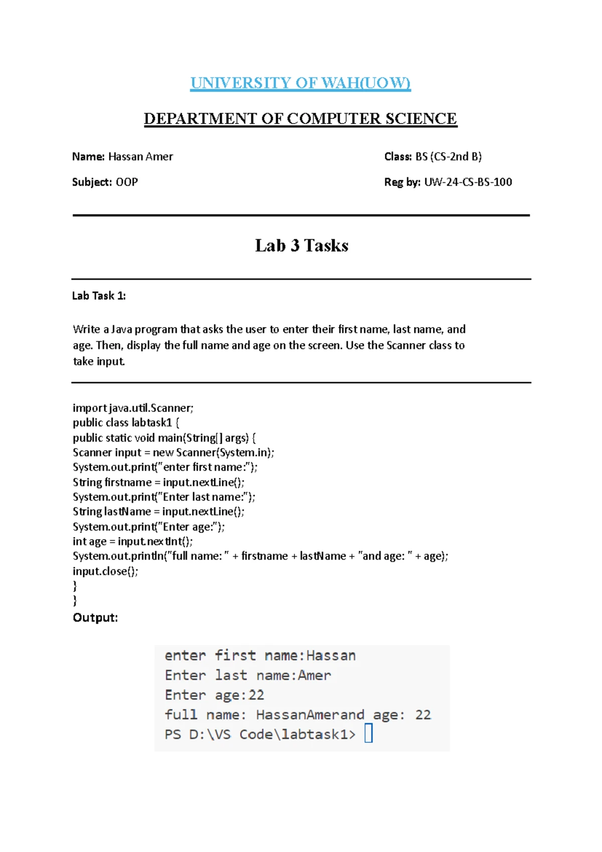 Lab Task 5: C++ Programming Exercises by Haris Butt & Hassan Amer - Studocu