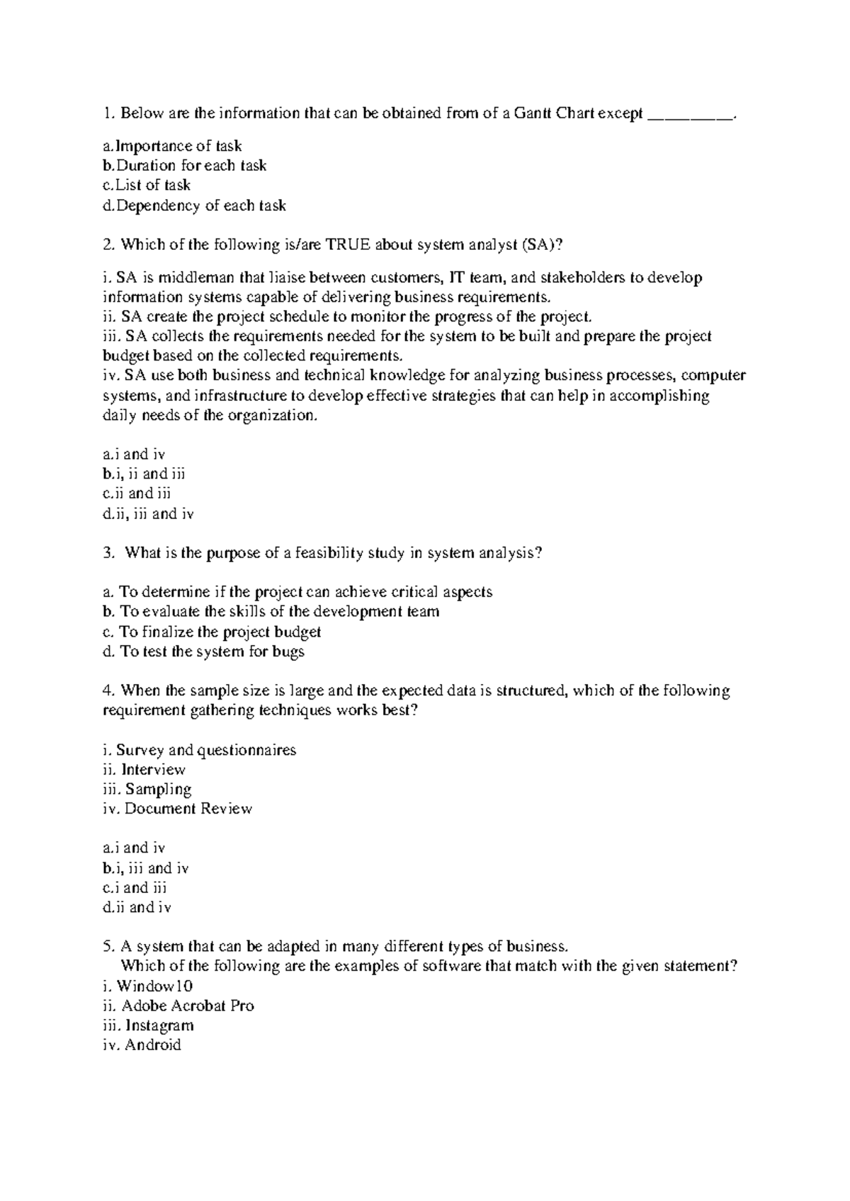 SAAD MOCK TEST - System Analysis and Design Exam Review - Studocu