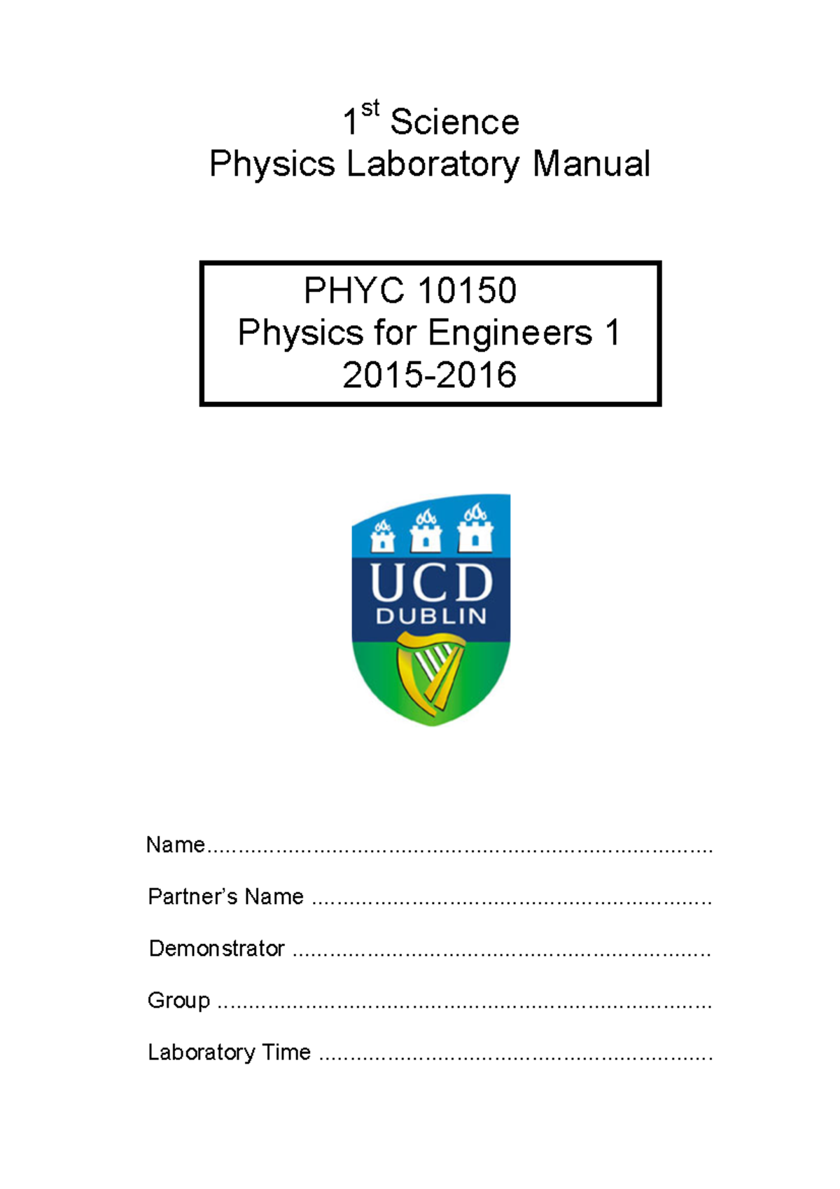 Physics for Engineers Laboratory Manual 1 - 1 st Science Physics ...