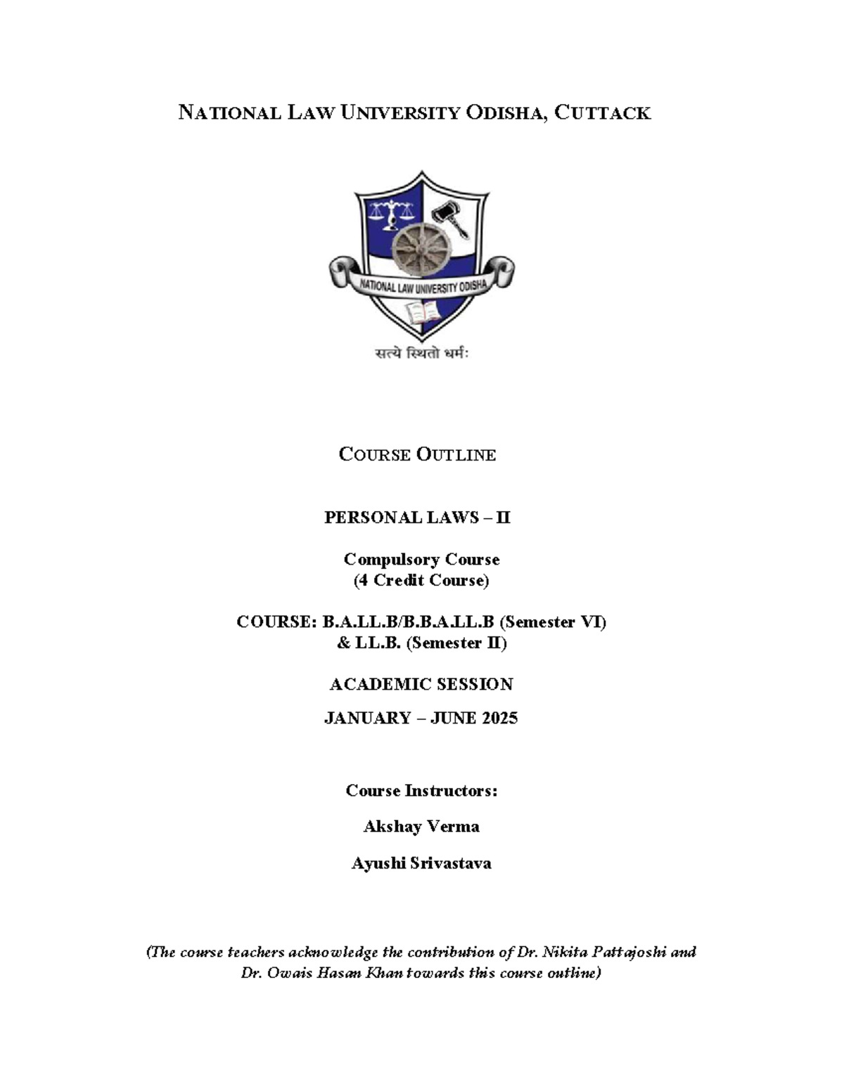LL.B. Semester VI Course Outline: Personal Laws II (4 Credits) - Studocu