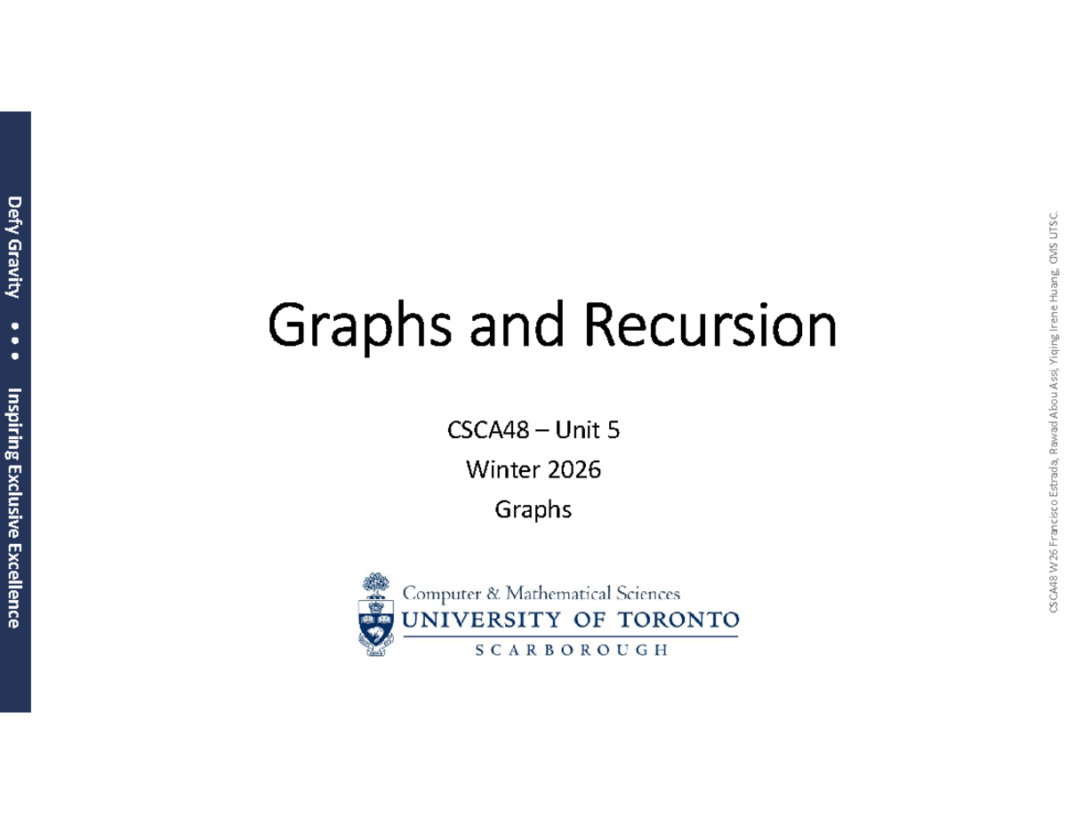 Graphs and Recursion Overview CSCA48 Unit 5 W26 - Studocu