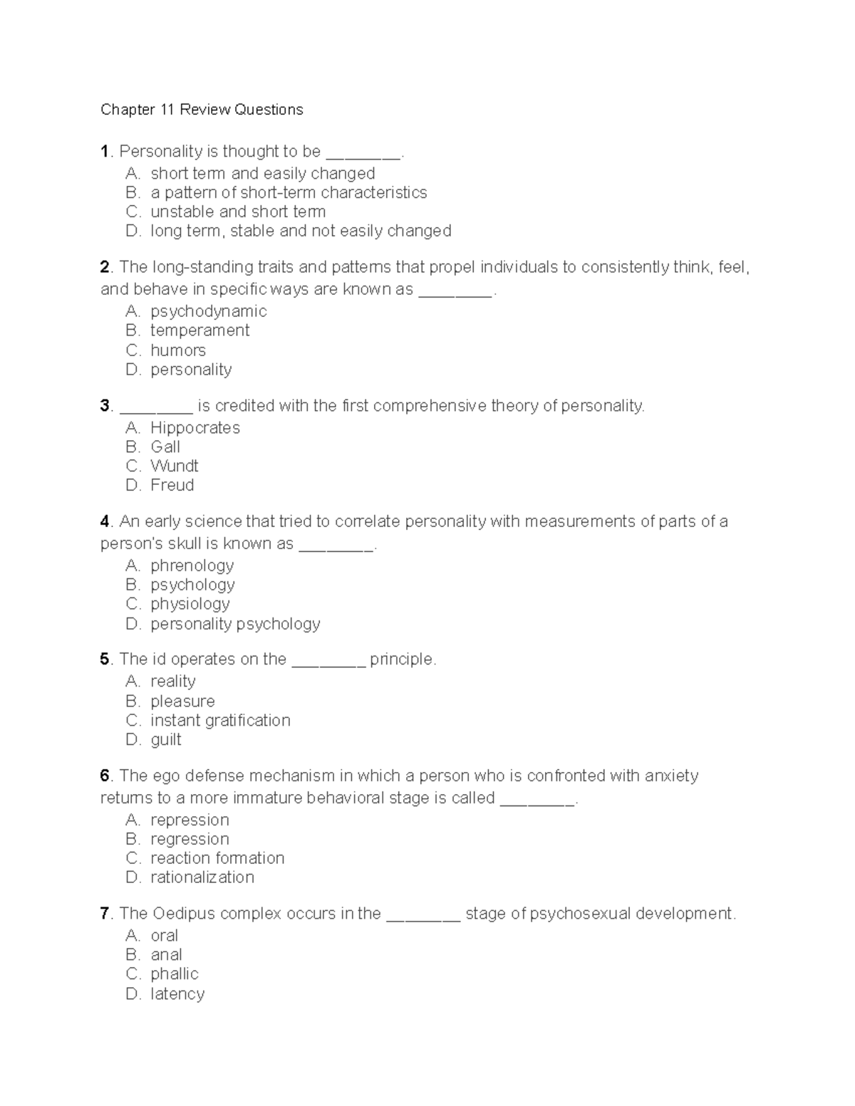 Chapter 11 Review Questions - Chapter 11 Review Questions Personality ...