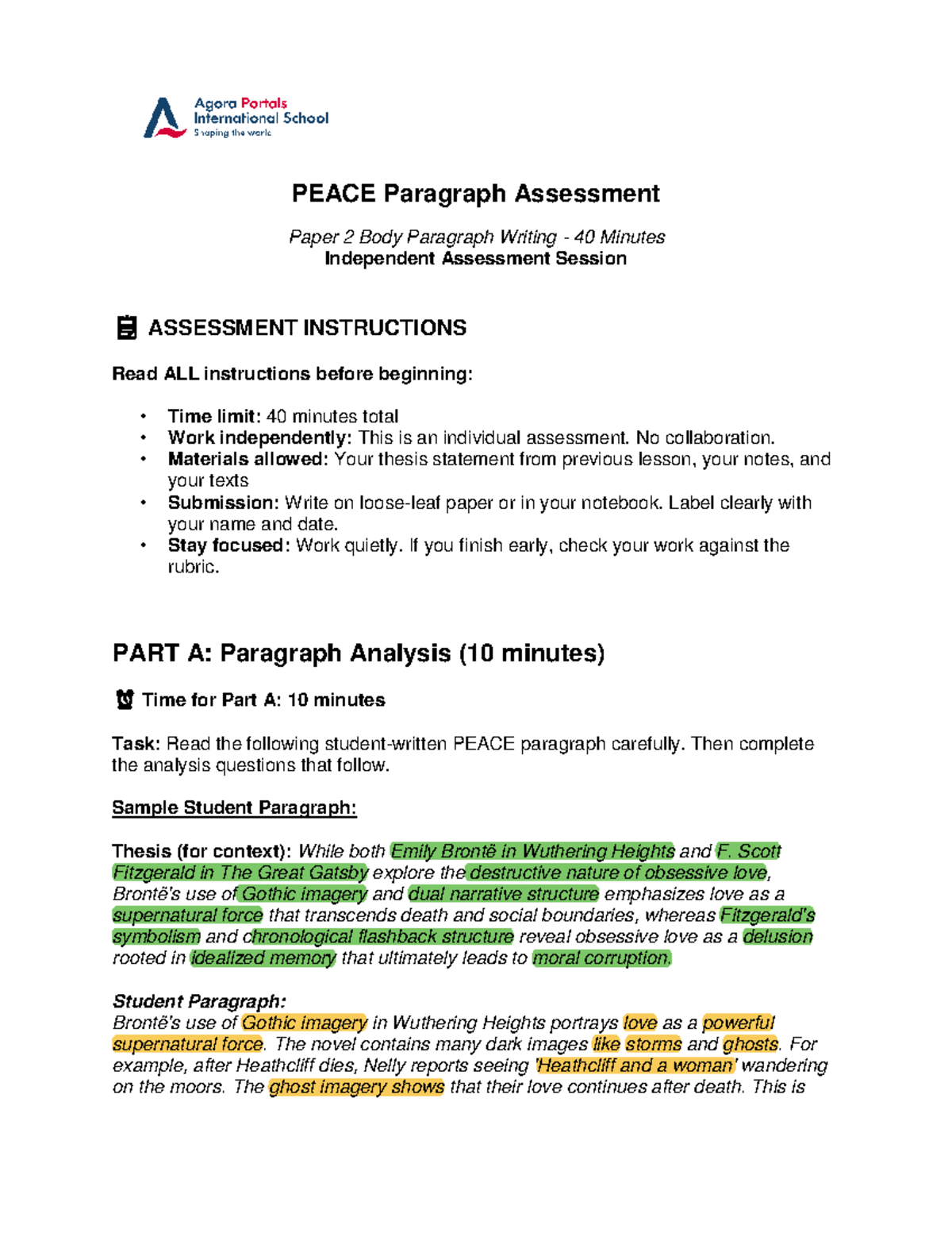 PEACE Assessment Paper 2: Body Paragraph Writing Guide - Studocu