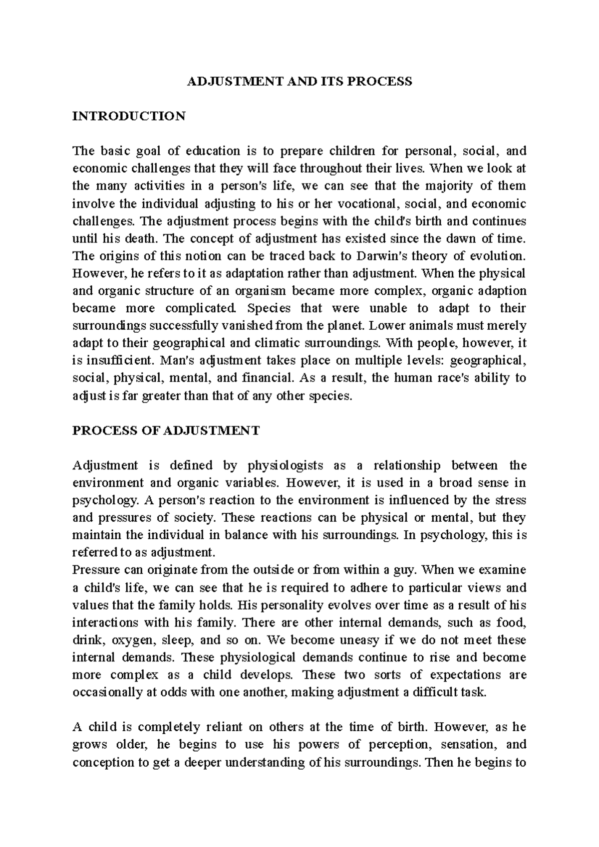 Adjustment Meaning - Lecture Notes on Human Adjustment Process - Studocu
