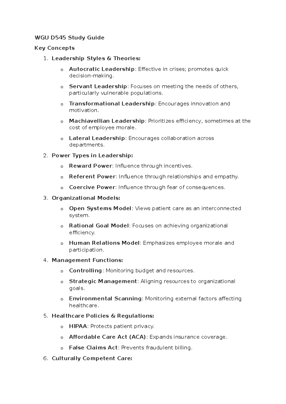 D545 Healthcare System Overview: Key Concepts and Policies Summary ...