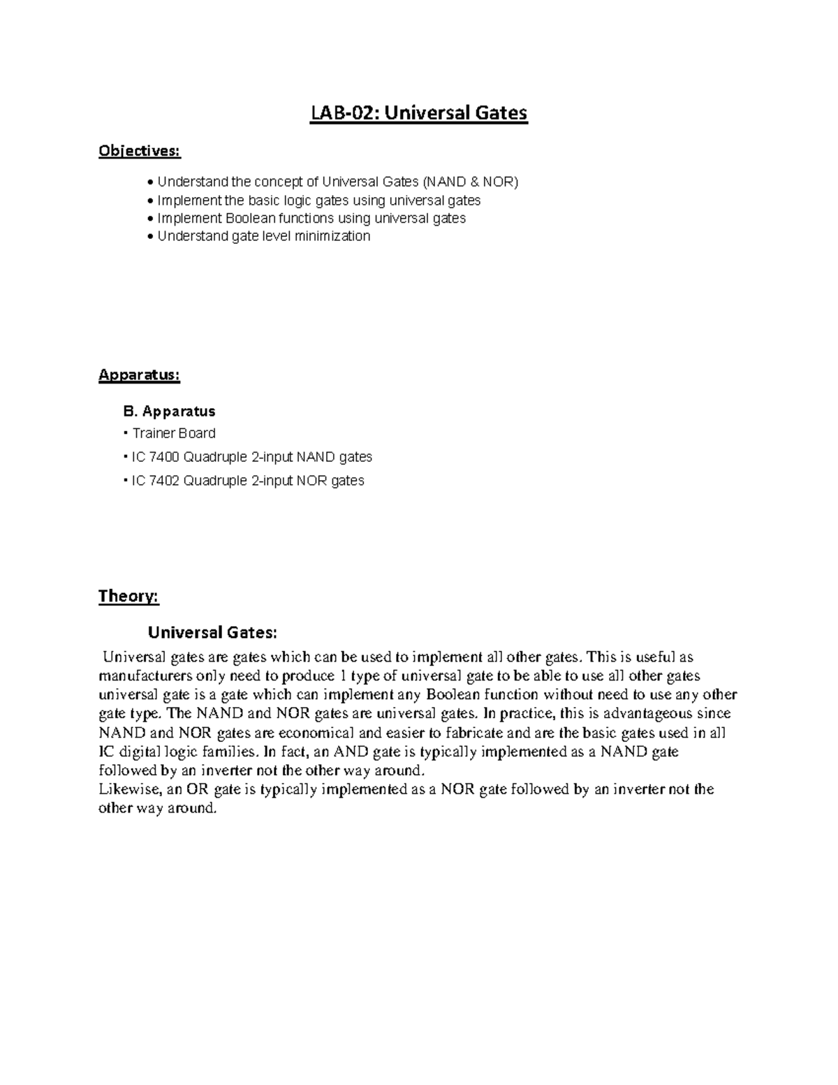 LAB-02: Universal Gates - Lecture Notes and Practical Insights - Studocu