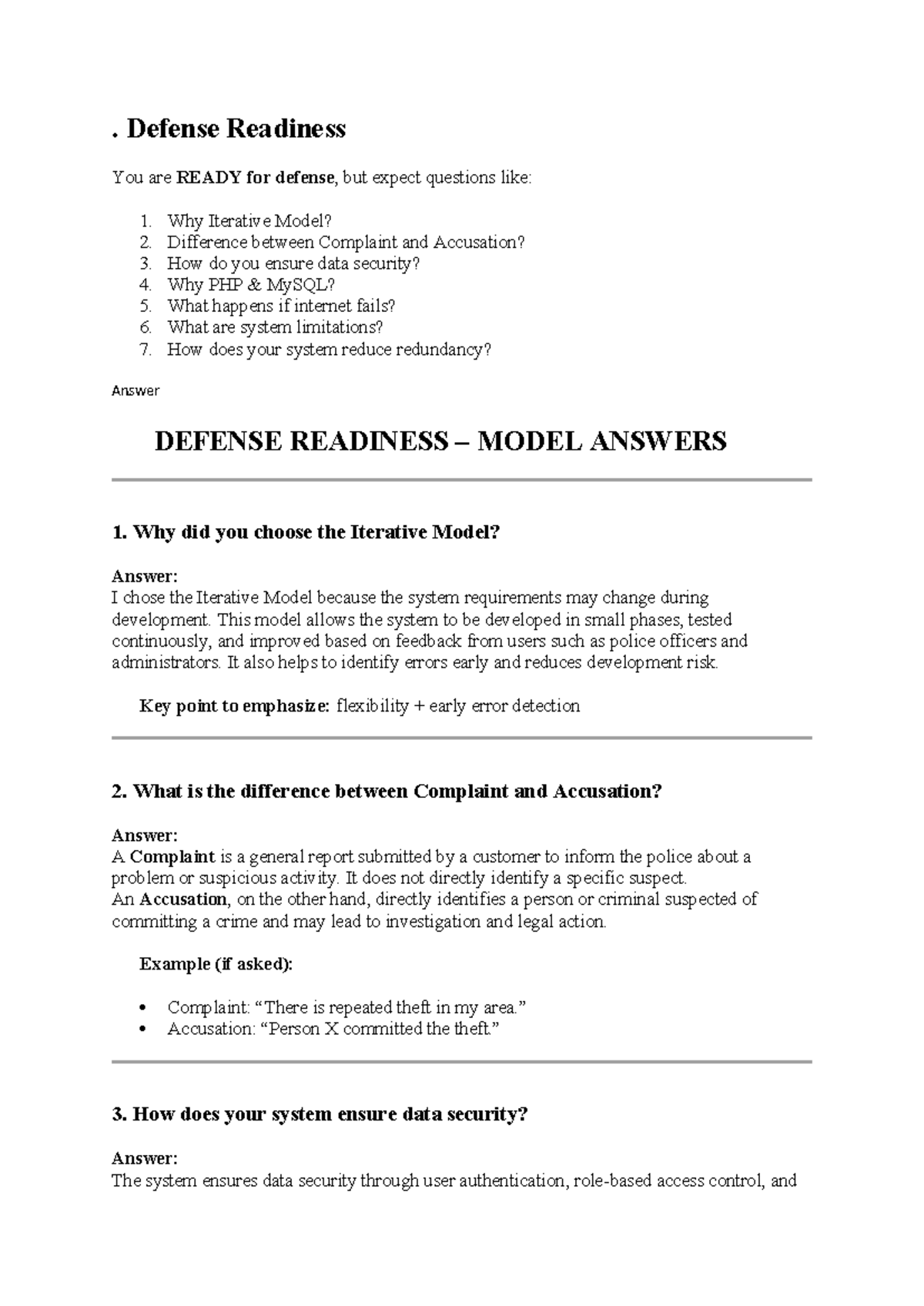 Defense Readiness Q&A: Key Insights for Your Presentation - Studocu