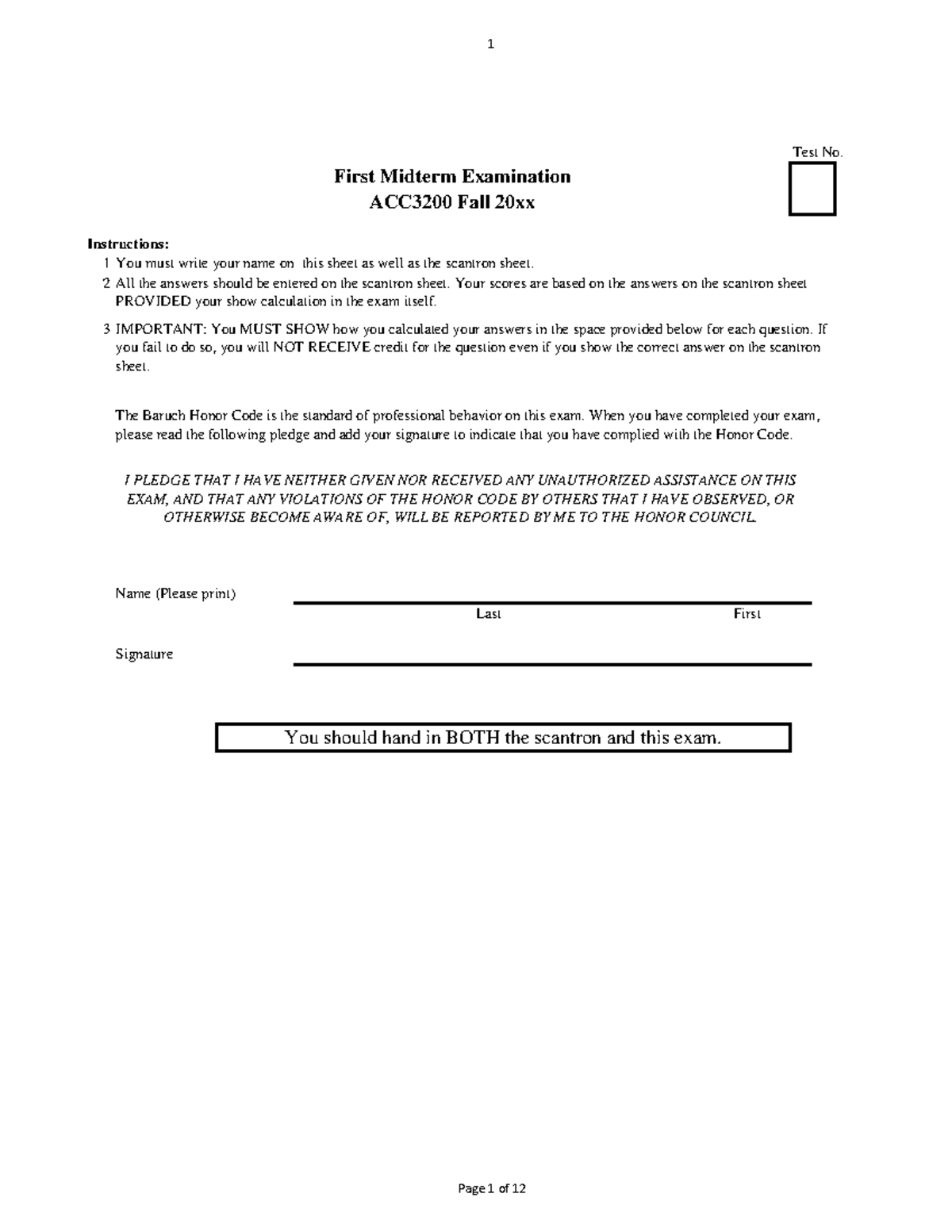 Practice Midterm Exam 1 for ACC3200 - Fall 20xx - Studocu