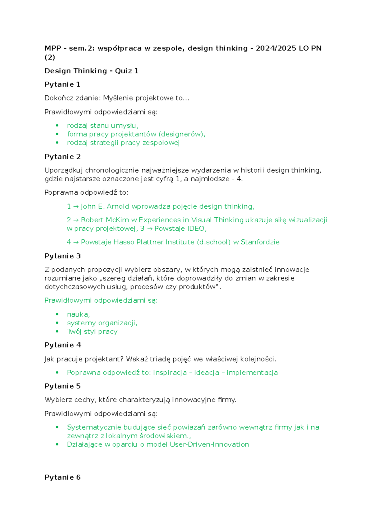 MPP - Design Thinking Quiz 1-3 Notes for 2024/2025 LO PN - Studocu