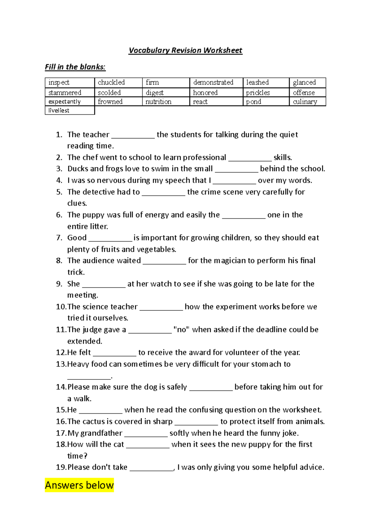 1978466818 Vocabulary Revision Worksheet: Fill in the Blanks Exercise ...