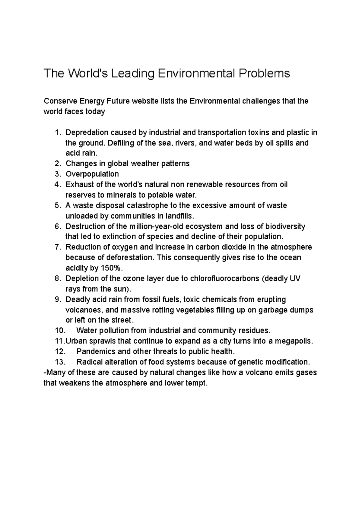 Contemporary World - The World's Leading Environmental Problems ...