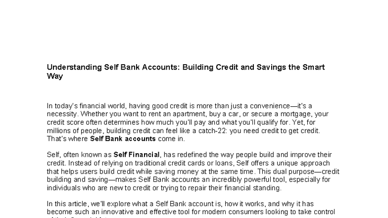 Self Bank Account: Fast Credit Building & Savings Guide - Studocu