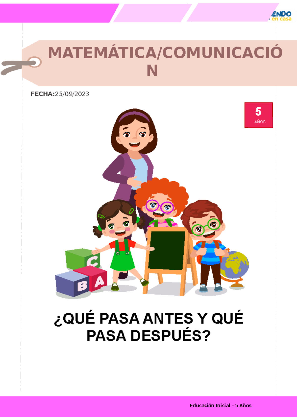 Sesión de Aprendizaje: Antes y Después en Matemática 5 AÑOS - Document Preview