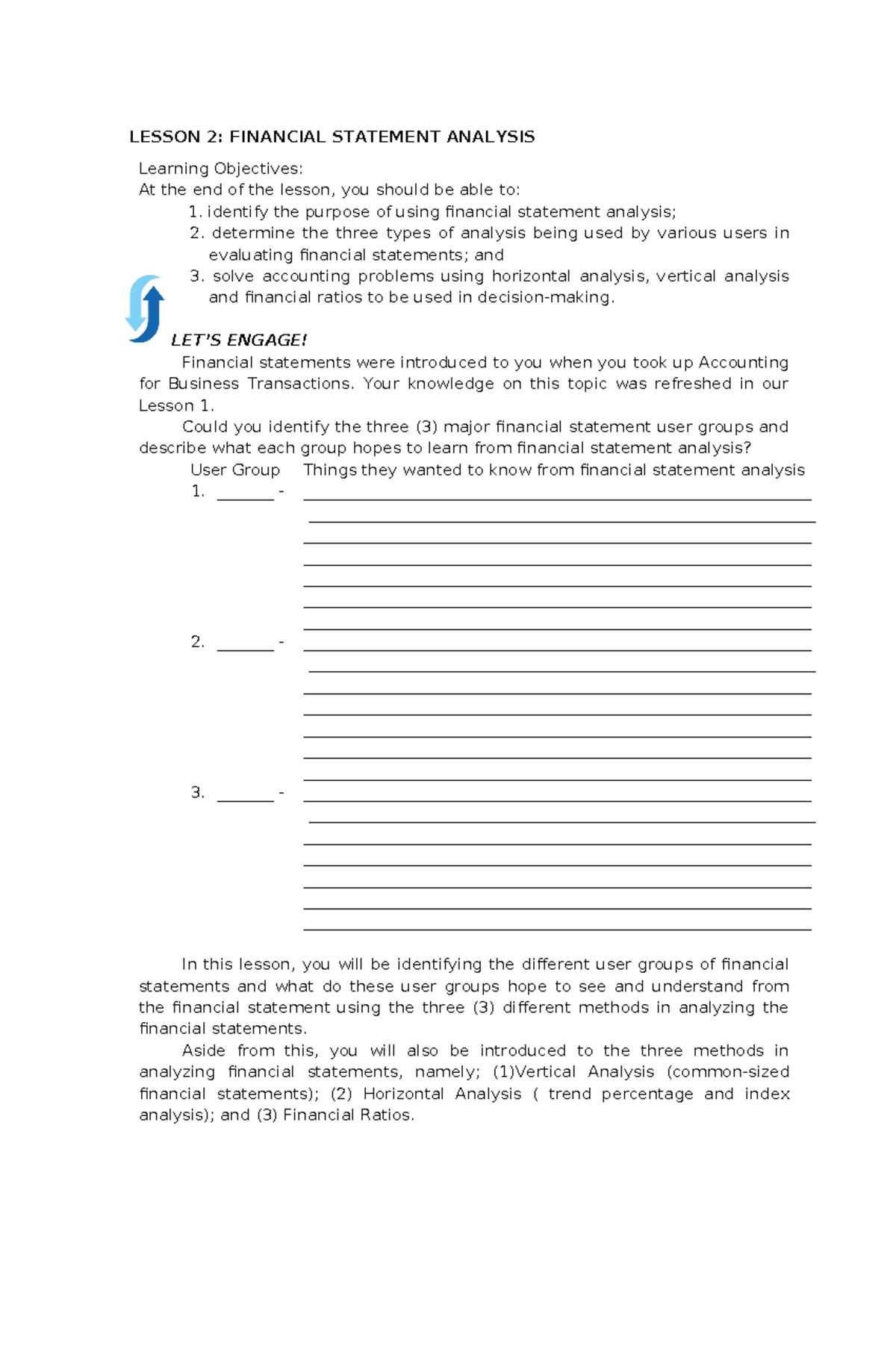 Unit 2: Lesson 2 - Financial Statement Analysis Techniques - Studocu