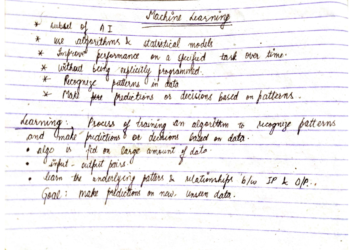 MLT notes - subset of AI Machine Learning use algorithms statistical ...
