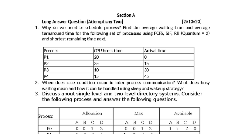OS Practice Questions: Long Answer & Short Answer (CS101) - Studocu