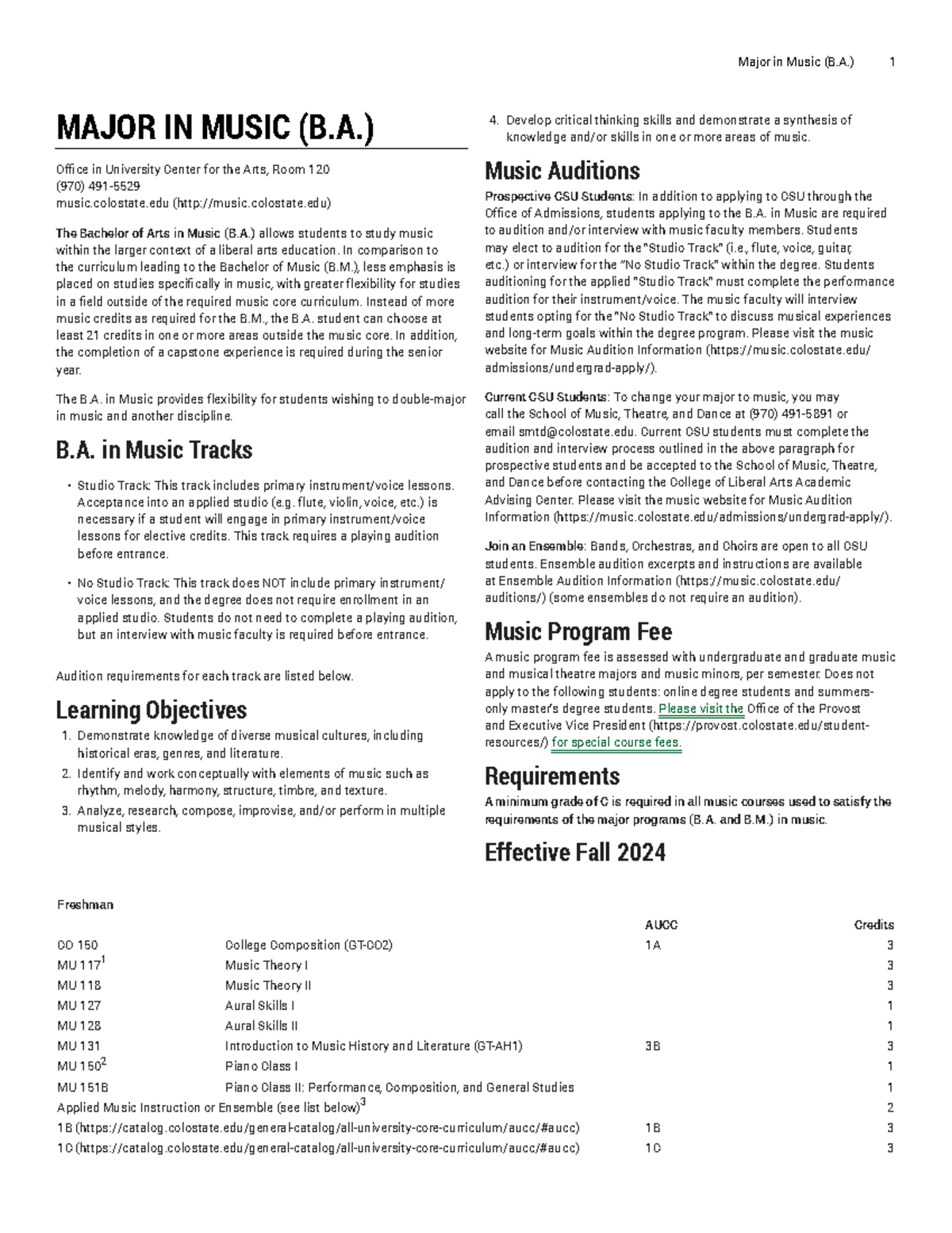 B.A. in Music Program Overview and Requirements - Studocu