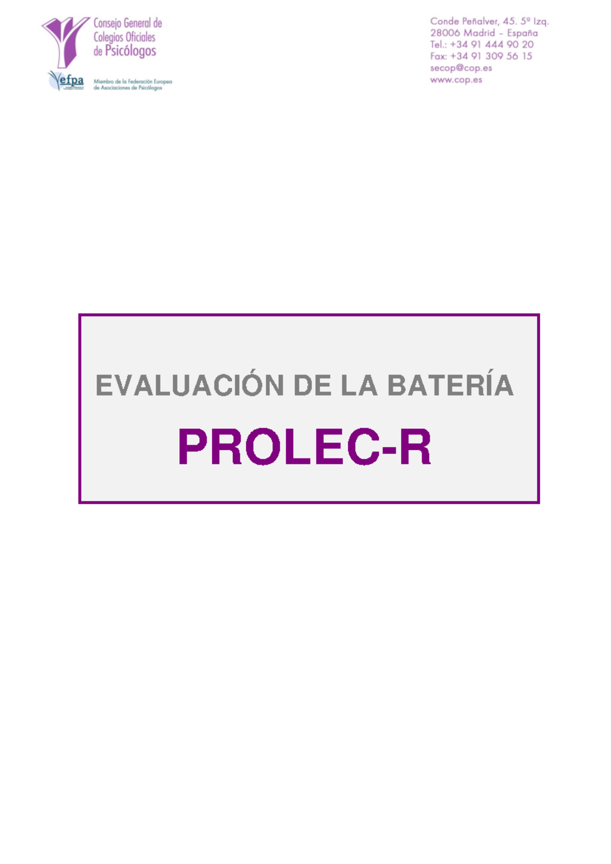 Evaluación de la Batería PROLEC-R: Aspectos y Valorización Completa ...