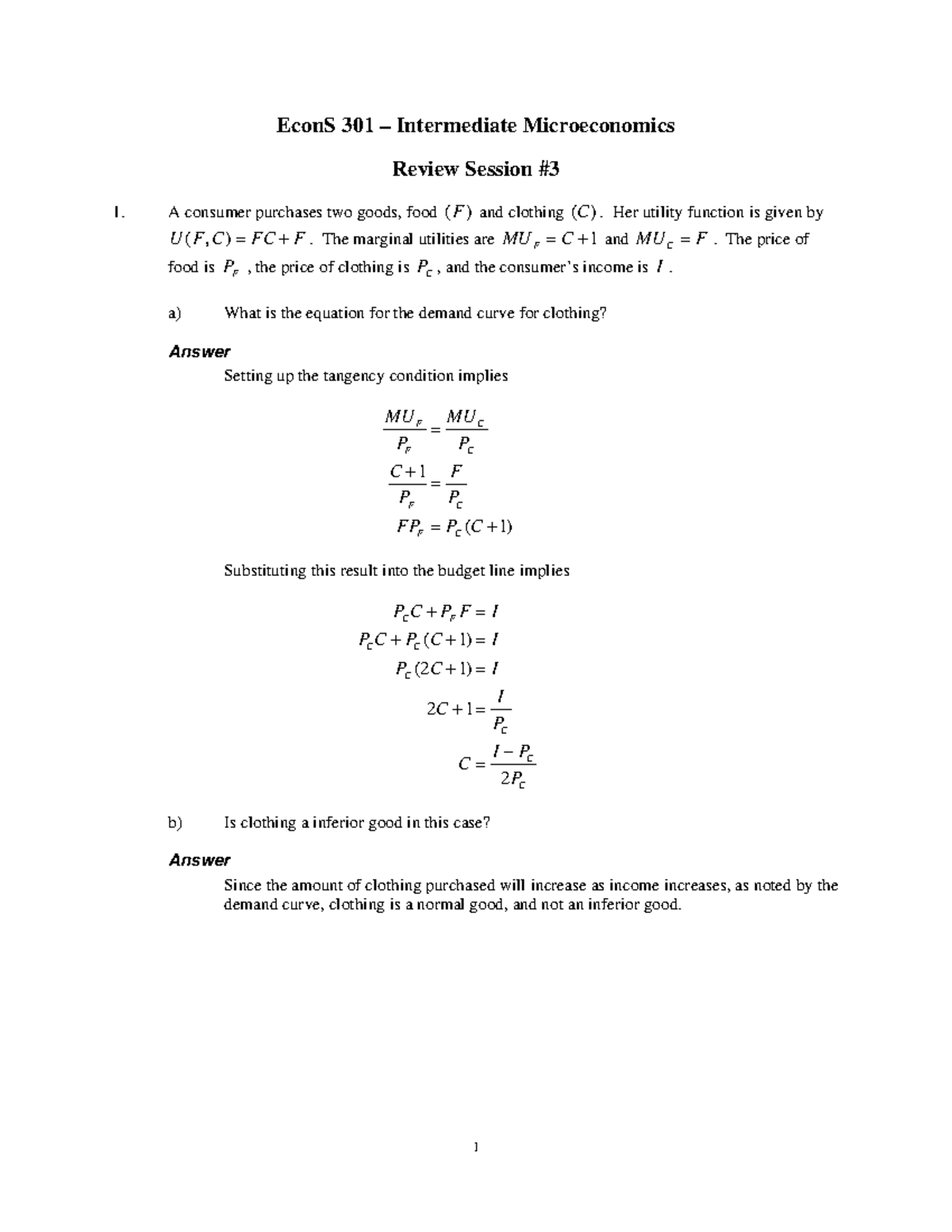 Review Session 3 fall 2016 key - EconS 301 Intermediate Microeconomics ...