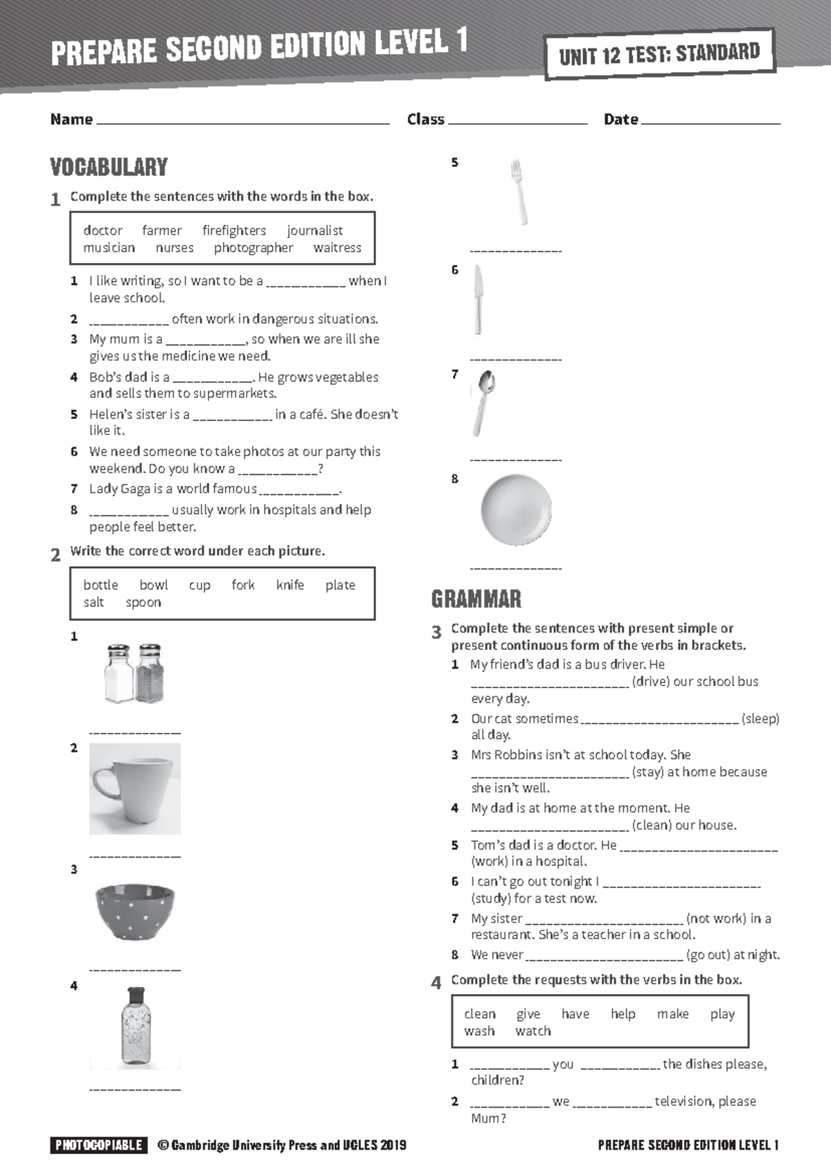 PRE-UT-U12S - Unit 12 Test: Vocabulary and Grammar Exercises - Studocu