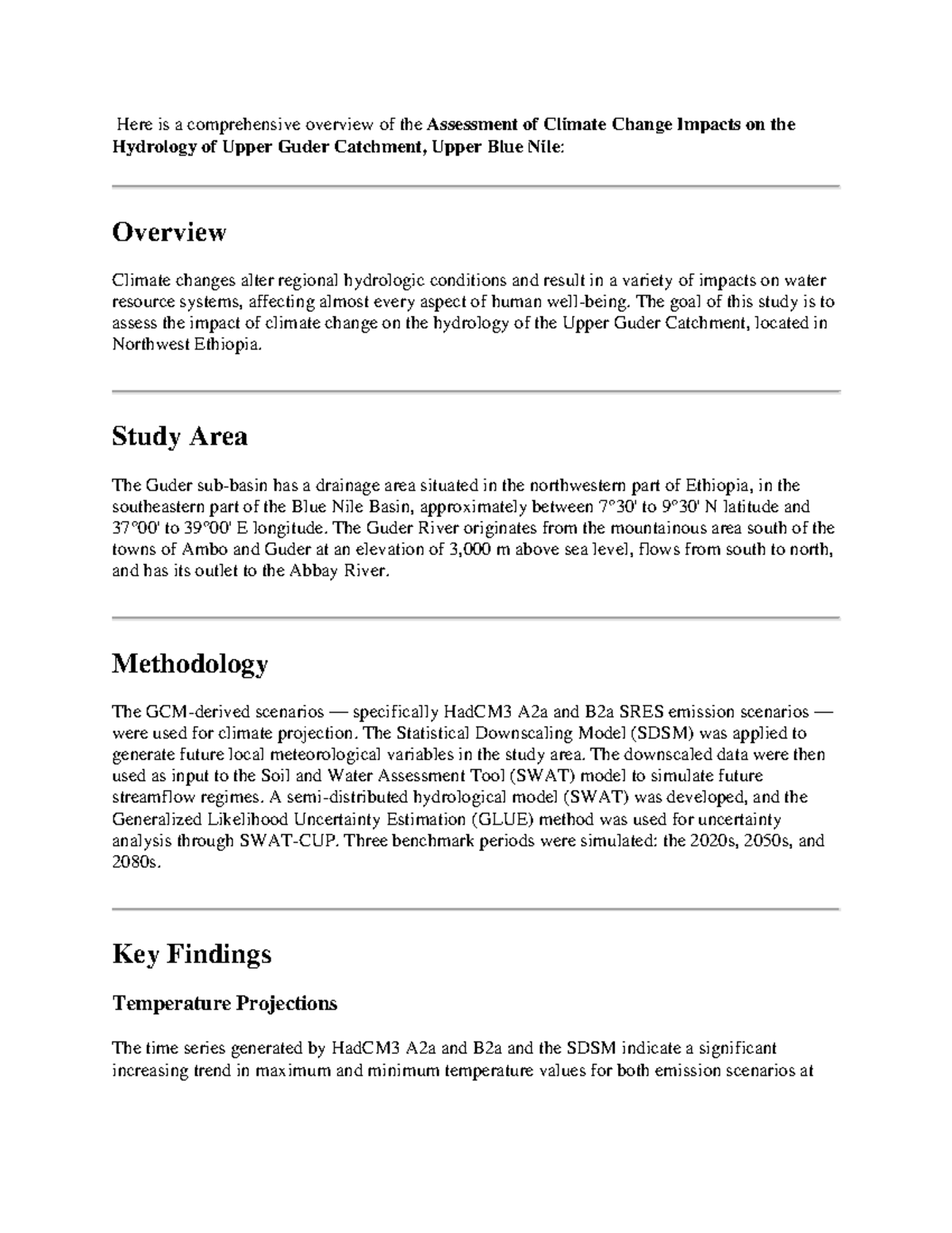 Assessment of Climate Change Impacts on Hydrology in Upper Guder ...