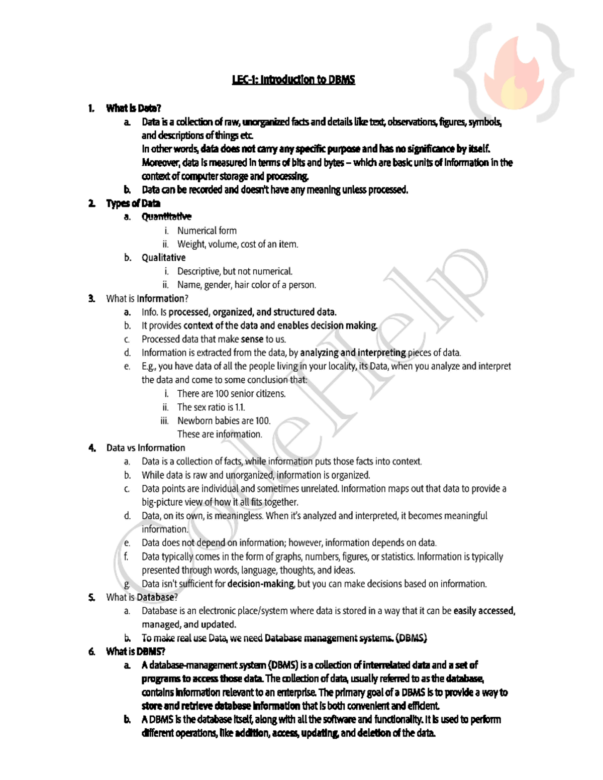 Lec 1 - Introduction to Database Management Systems (DBMS) Notes - Studocu