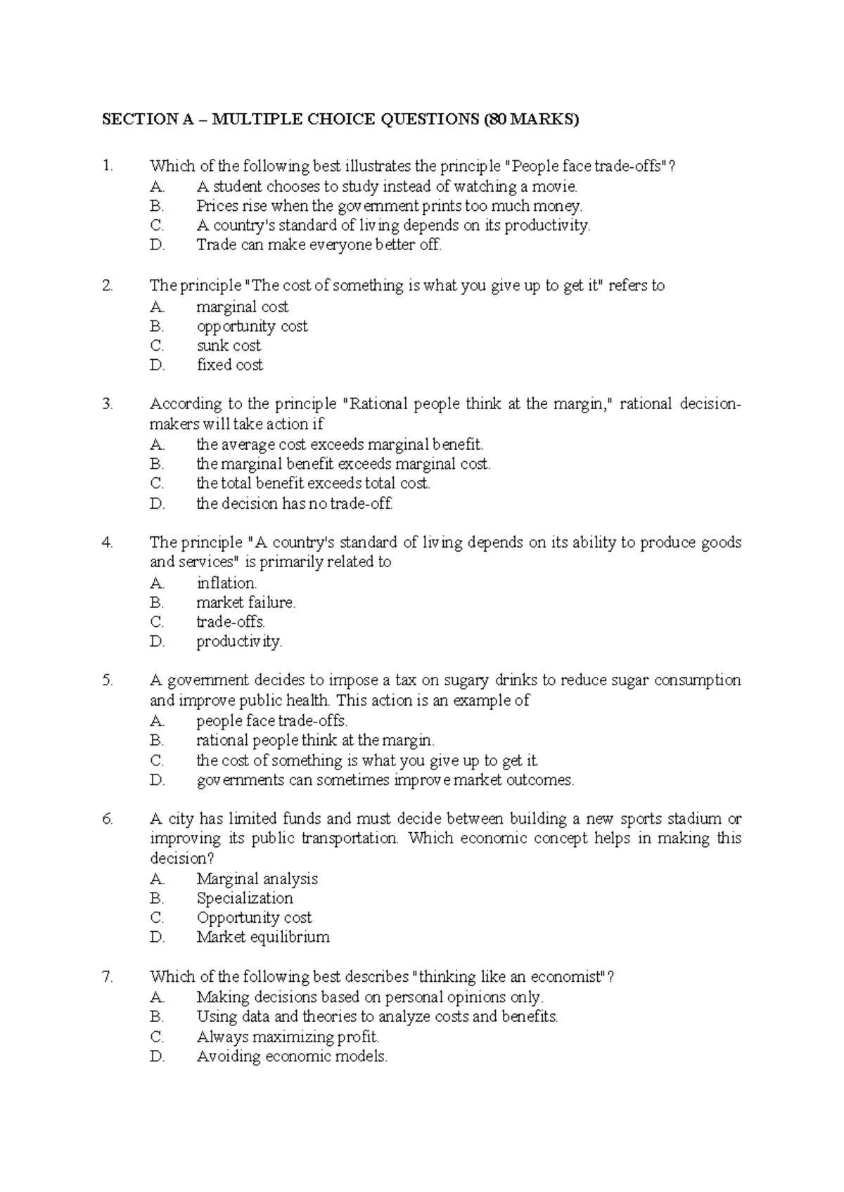 ECO 101: Final Exam Multiple Choice & Short Answer Questions - Studocu