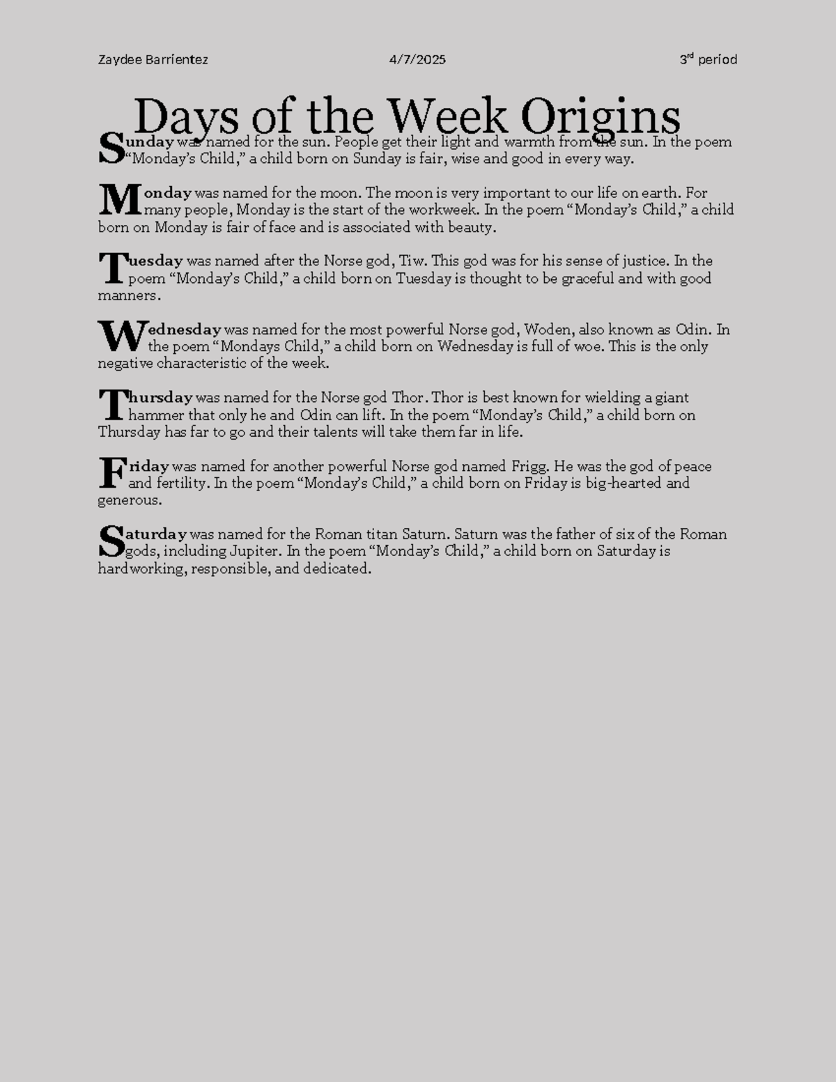 Origins of the Days of the Week - 123 - Studocu