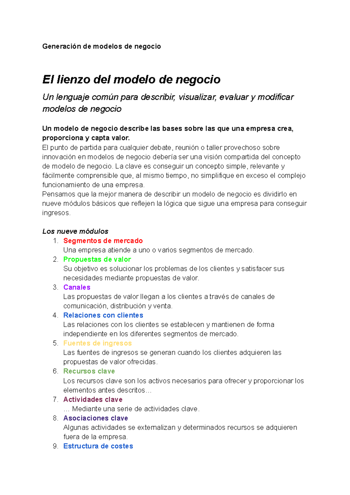 Apuntes de Modelos de Negocio: Generación y Evaluación - Legal 101 ...