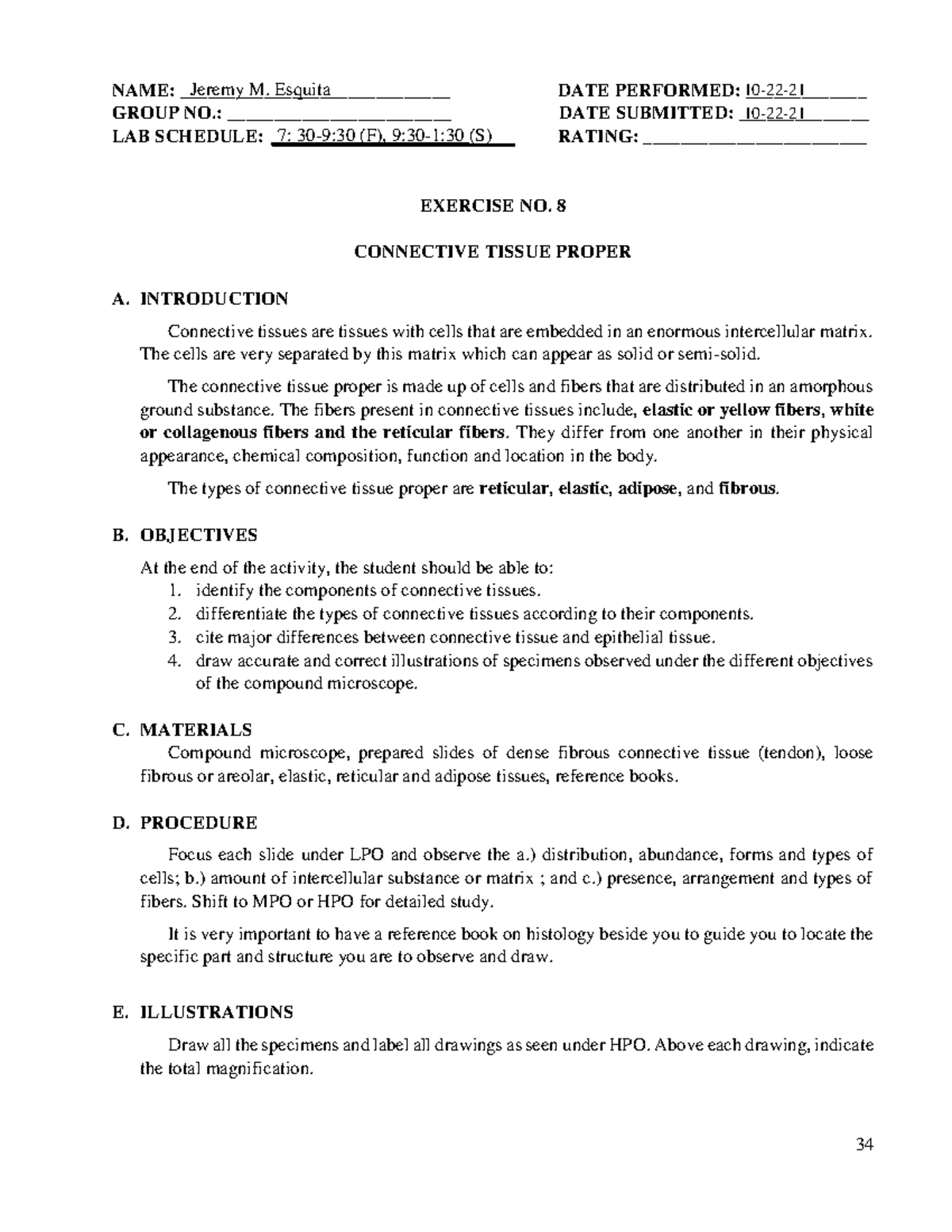 Exercise 8: Exploring Connective Tissue Proper - Lab Report [Bio 101 ...