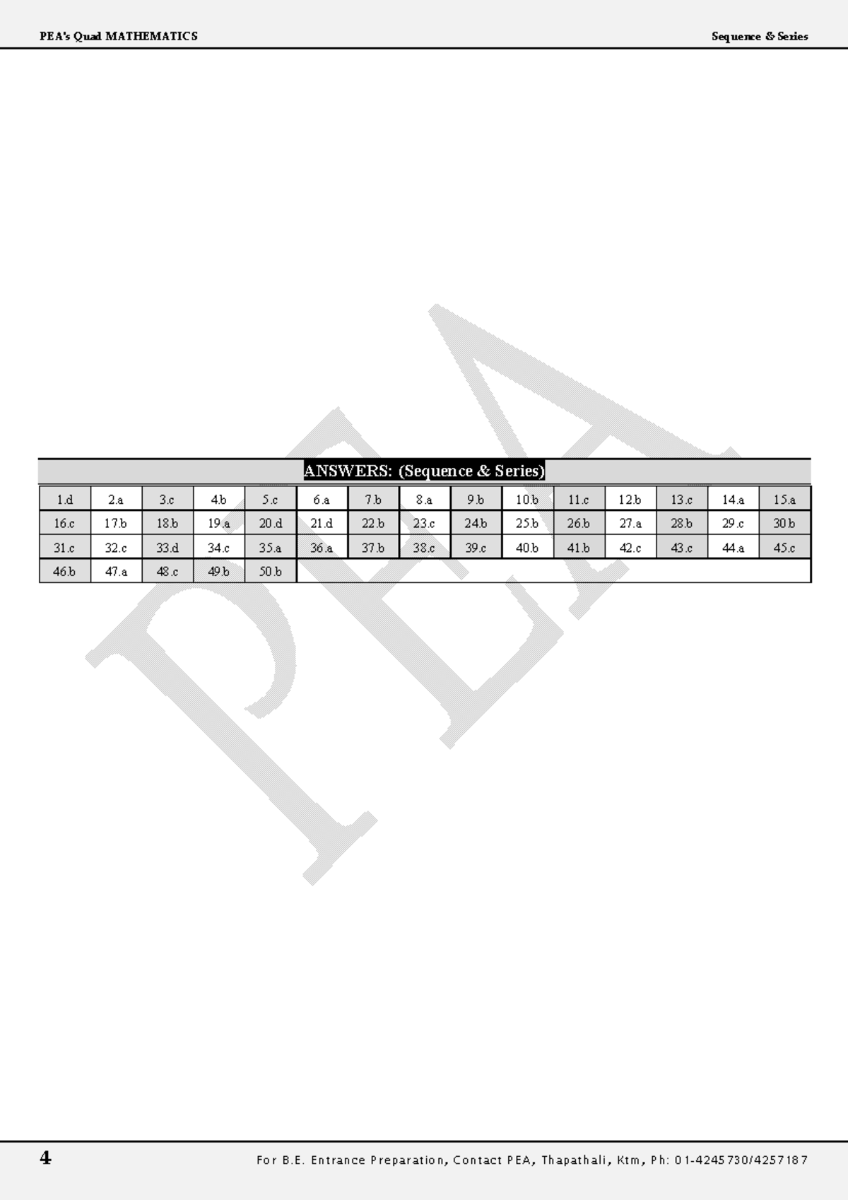 Math problems support - mathematics 8 - PEA's Quad MATHEMATICS Sequence ...