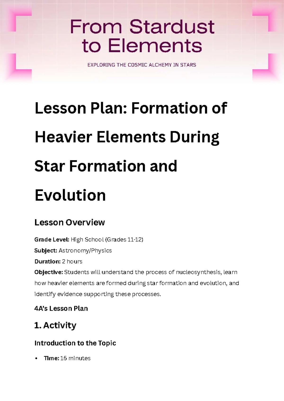 Activity Sheet: Understanding Star Formation Stages - Studocu