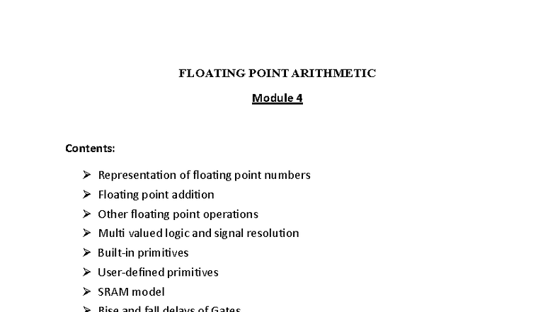 Floating Point Arithmetic (Module 4): Concepts & Operations - Studocu