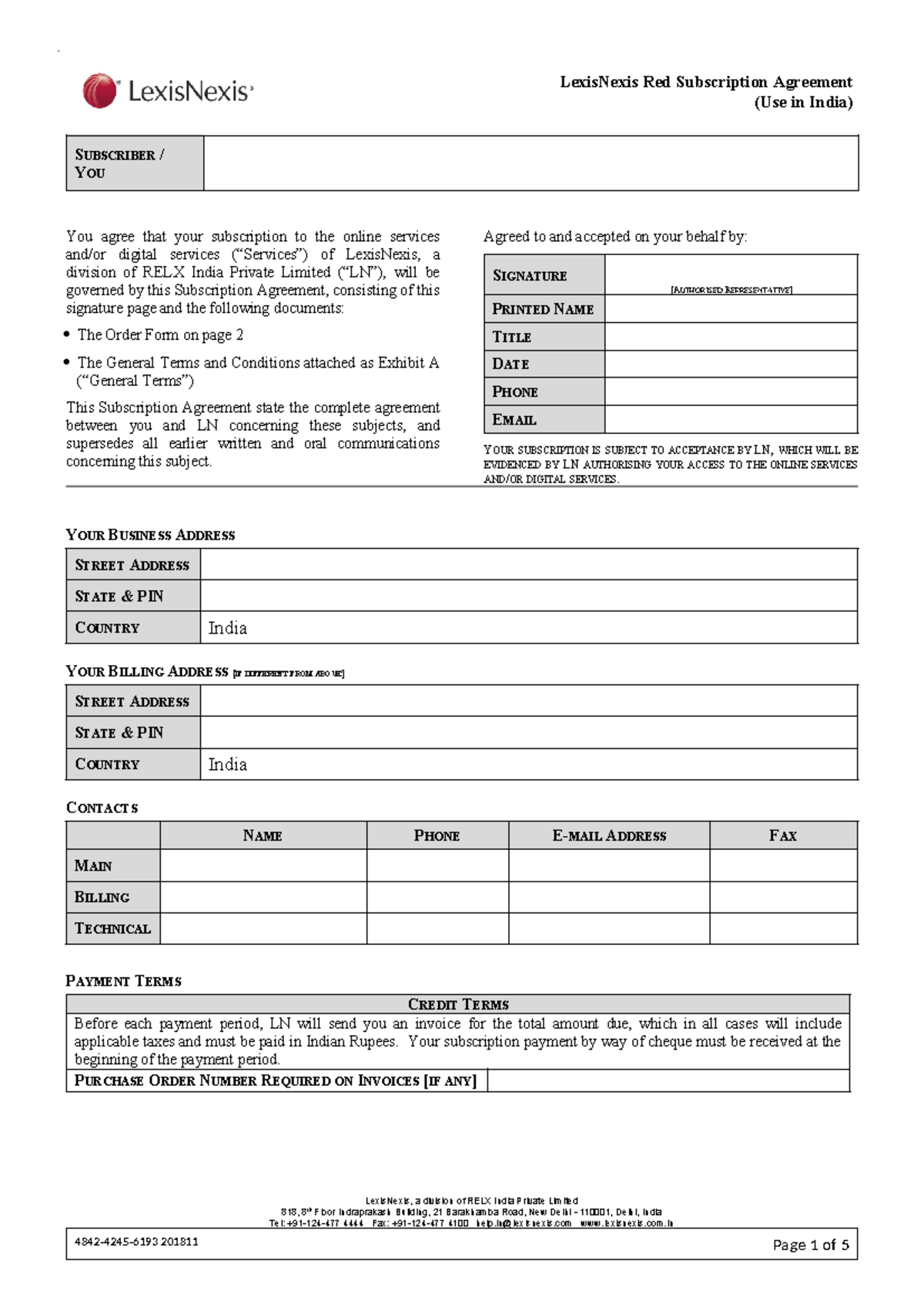 LexisNexis Red Subscription Agreement - India Edition - Studocu