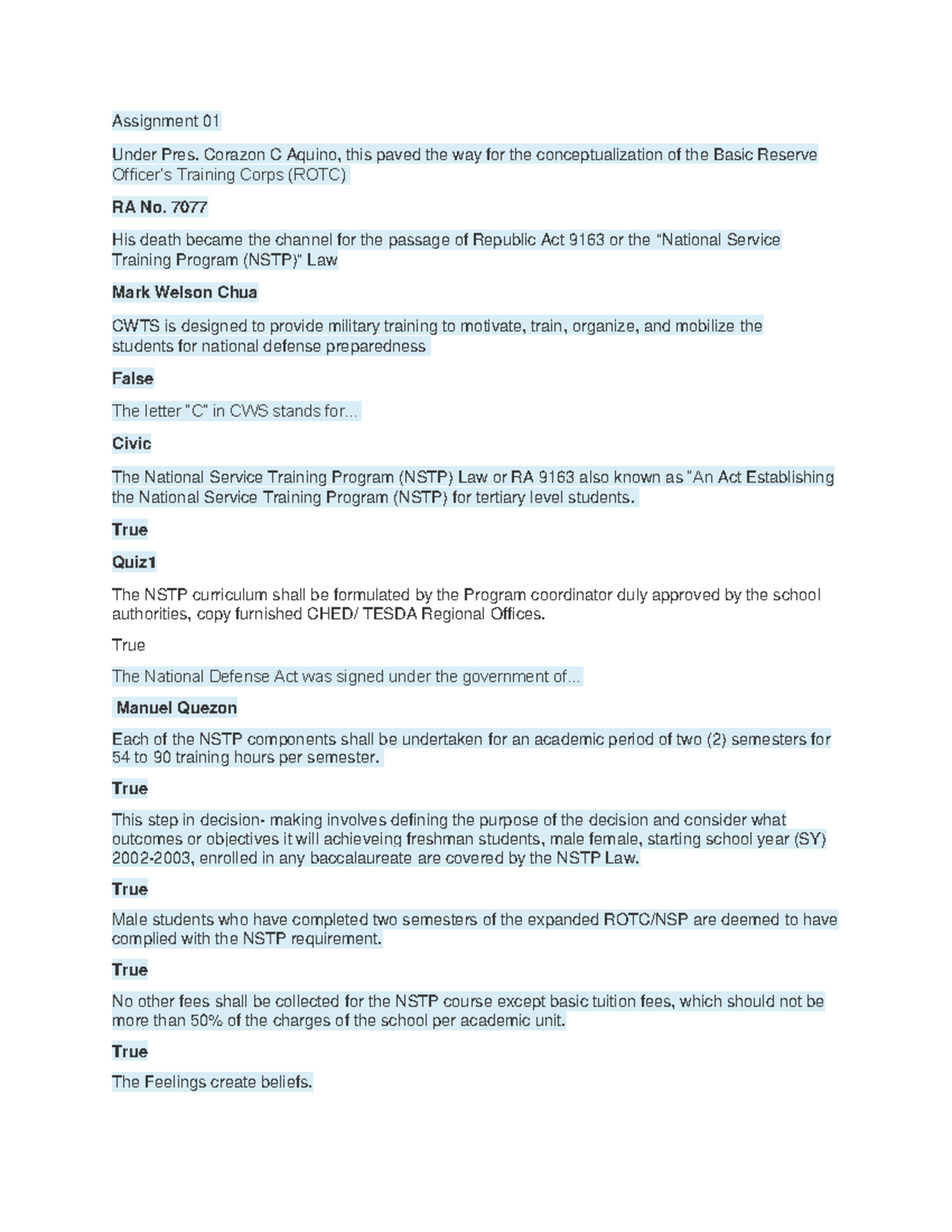 NSTP MIDTERM EXAM REVIEW: Key Concepts & Quizzes for Mastery - Studocu