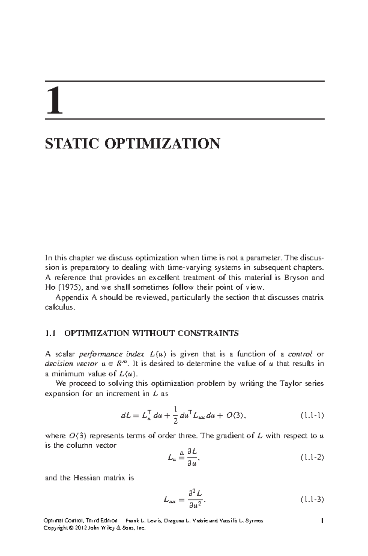 Chapter 2: Static Optimization in Optimal Control (Course Code: 1 ...