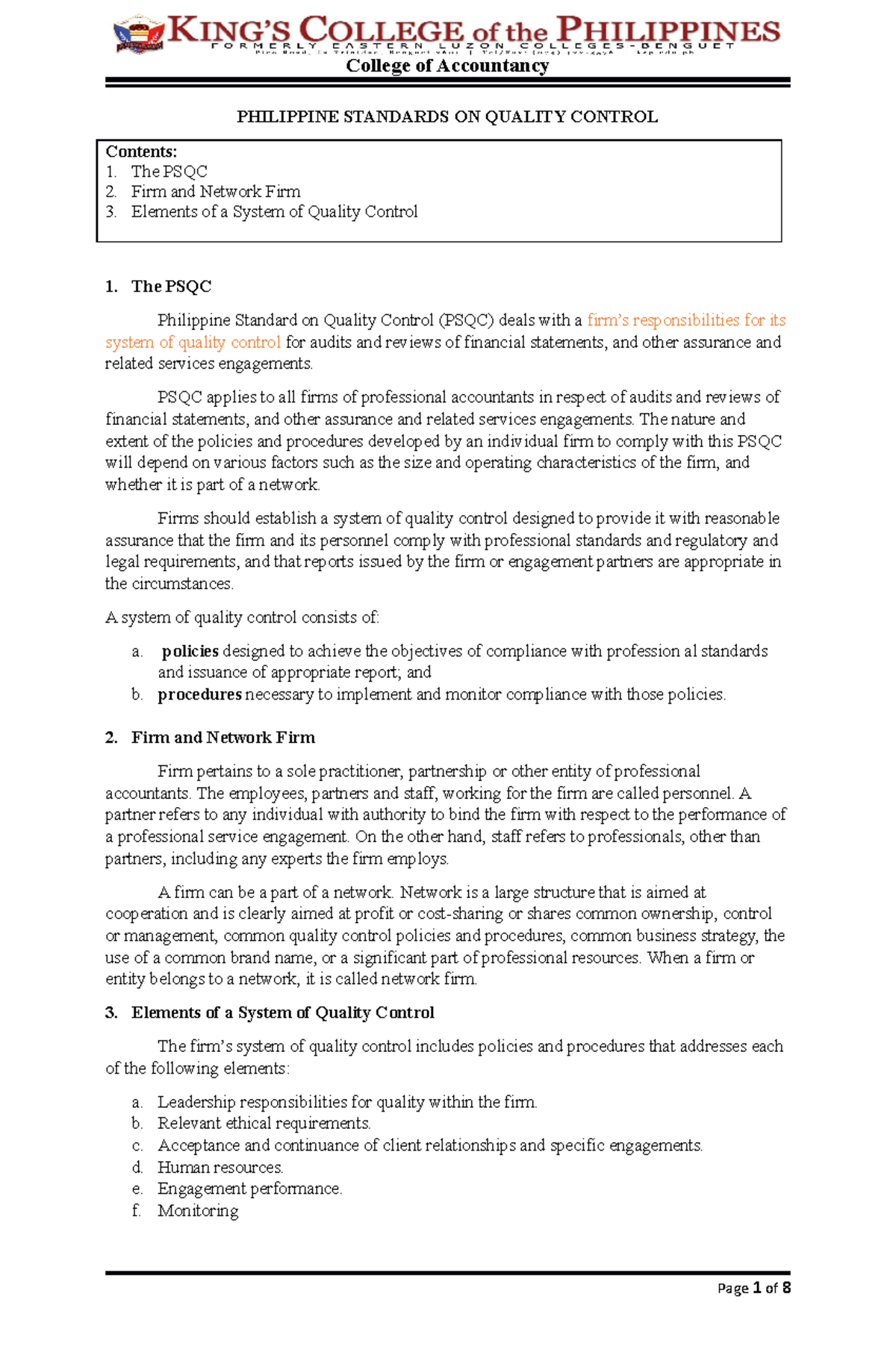 Pr E%201 Lesson%205 Philippine%20Standards%20on%20Quality%20Control ...
