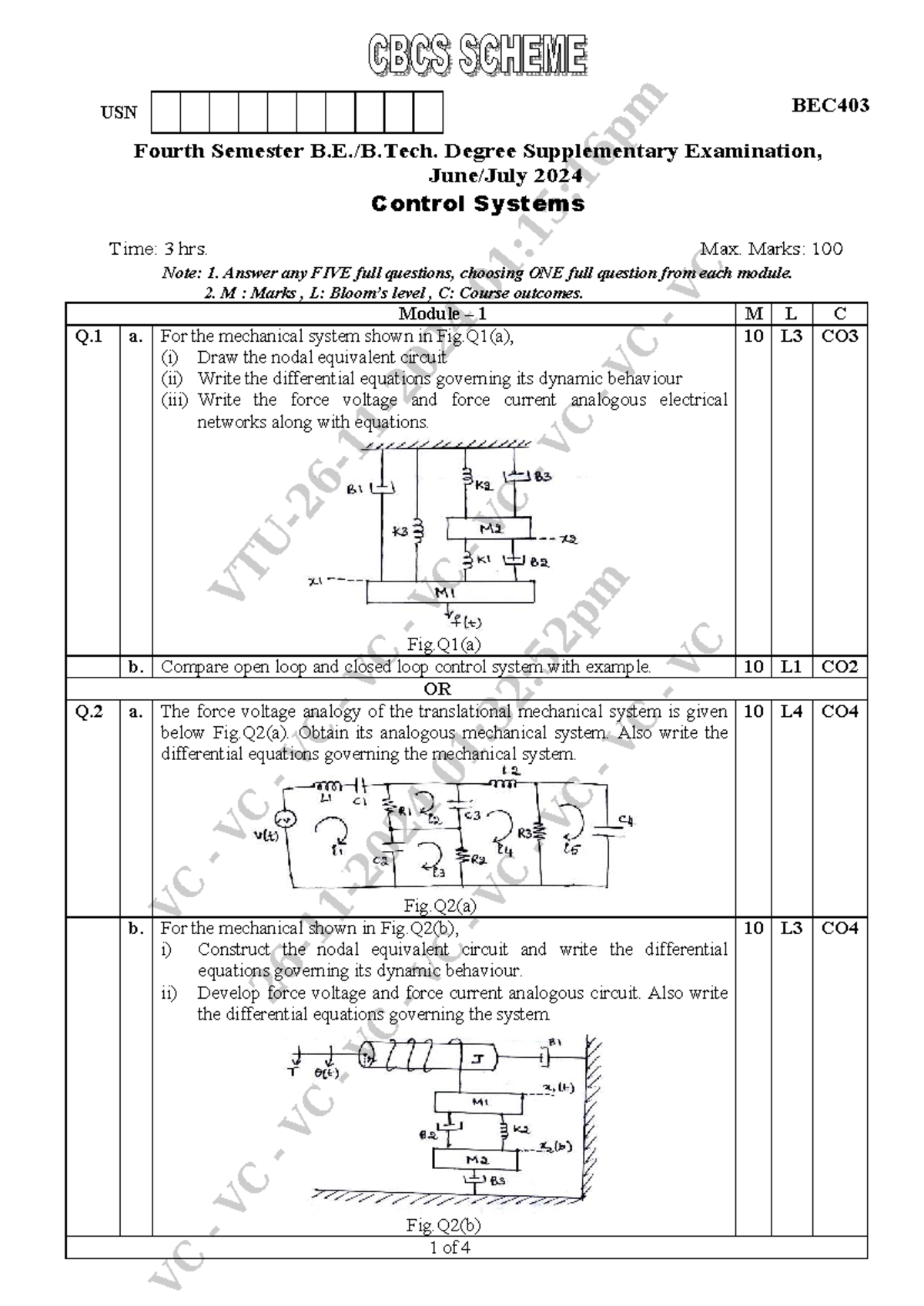 BEC403 Fourth Semester Control Systems Supplementary Exam Notes - Studocu