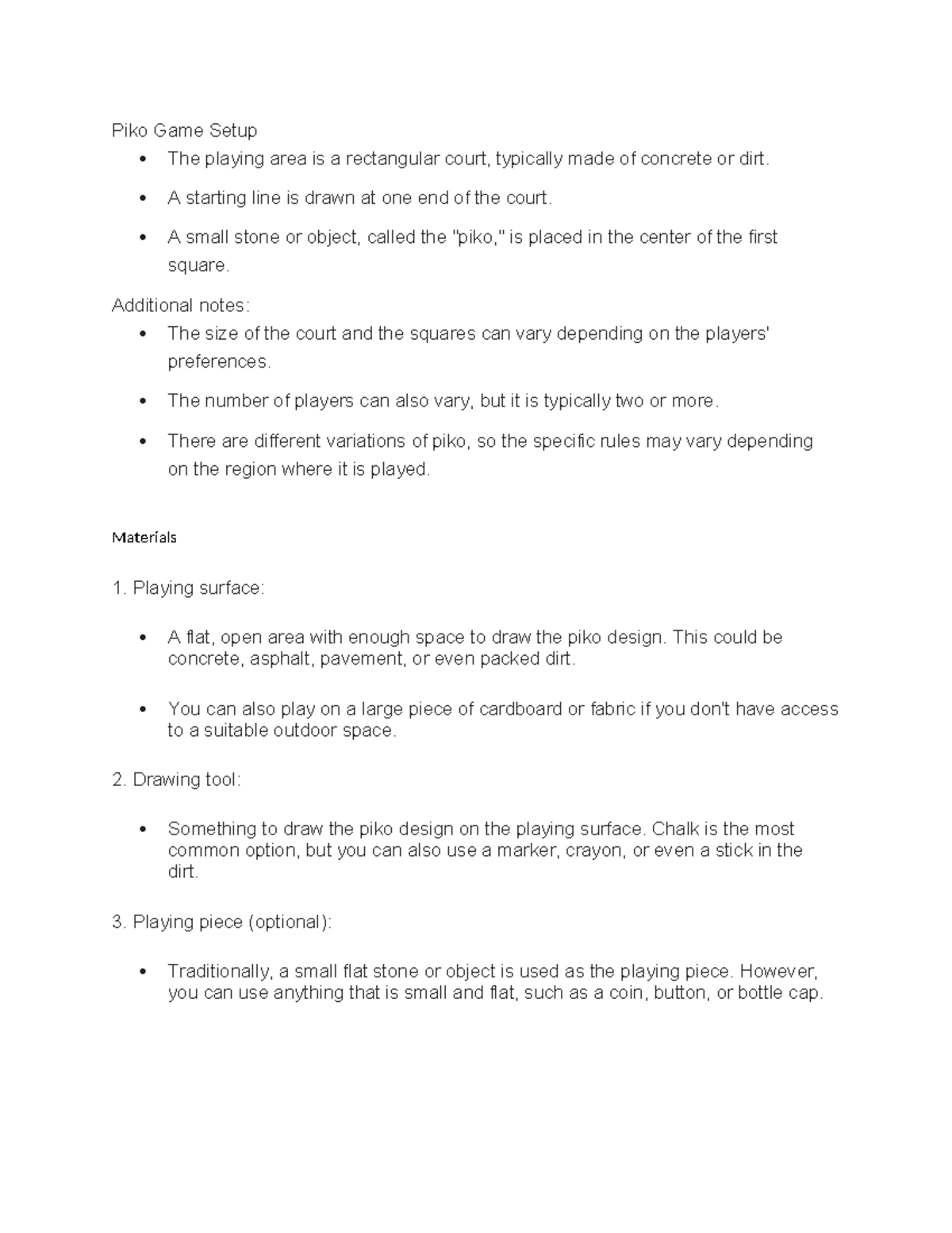 Piko Game Setup Guide for Physical Education (PE) Class - Studocu